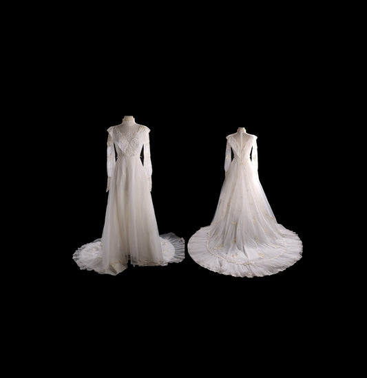 Vintage White Wedding Dress with Floor Length - Mande in USA by Union Made