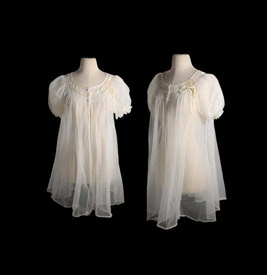 Vintage Women's Nightgown White Poly Blouson