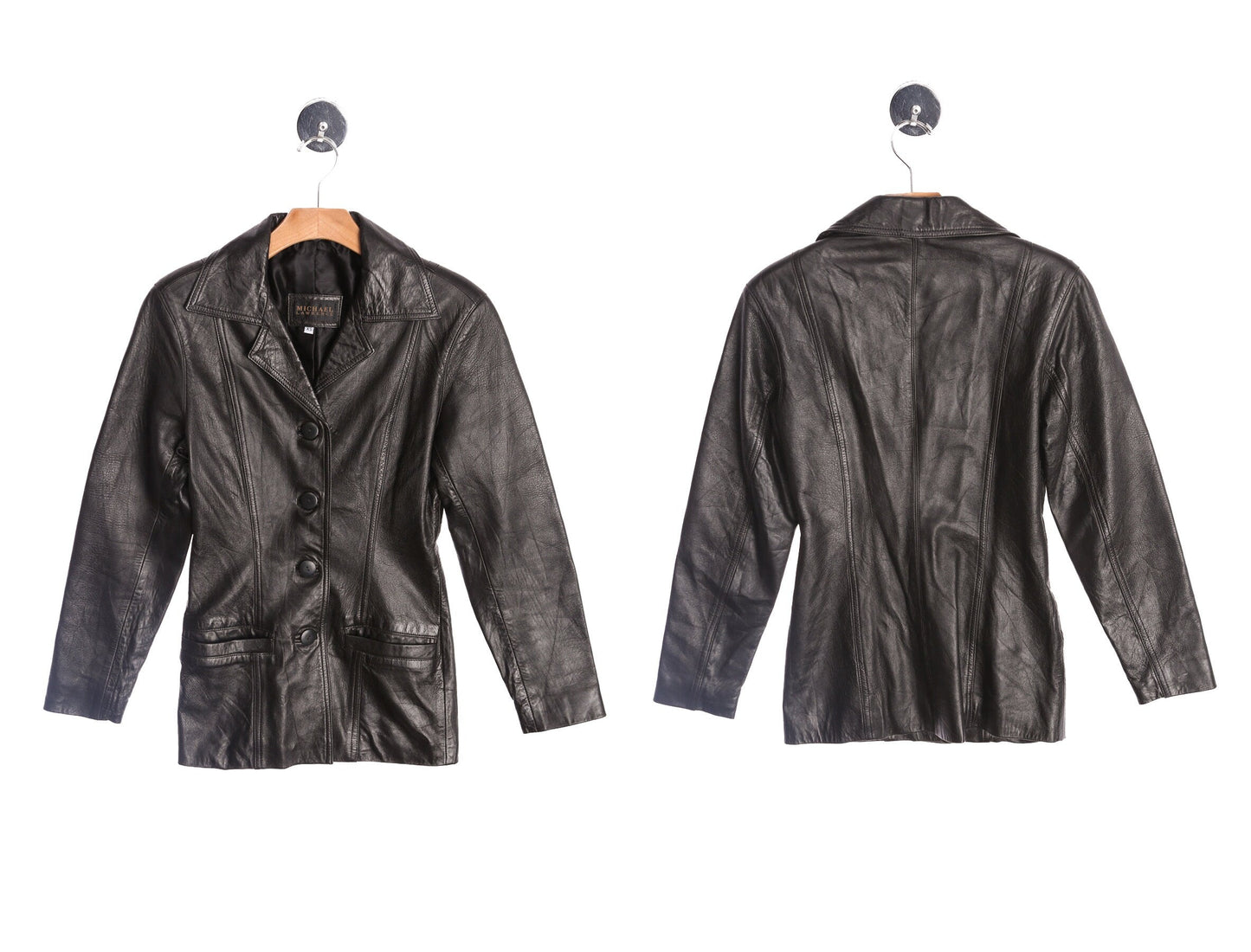 Women Black Leather Coat by Michael Lawrence - Era 90's - Y2K