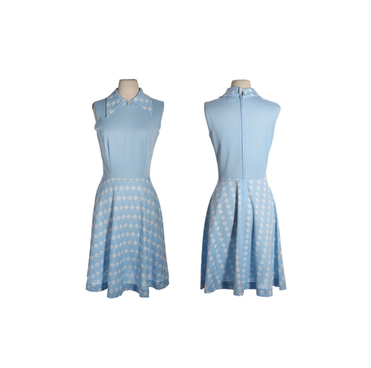 70s Women Blue Casual Dress