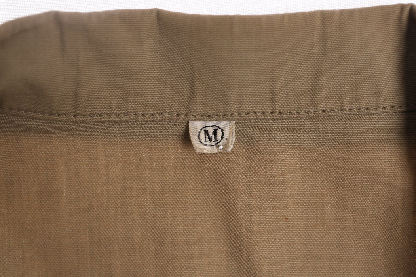 70's Men Beige Safari Cotton Long Sleeve Shirt with Jeep Cj-7 Golden Eagle Back Embroidery