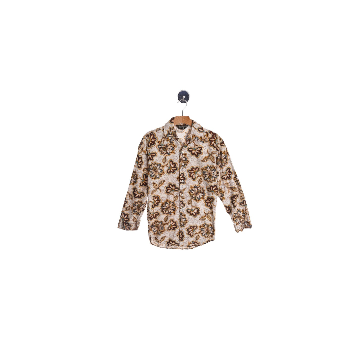 70's Men Floral Print Casual Shirt - No Pockets - Butterfly Neck