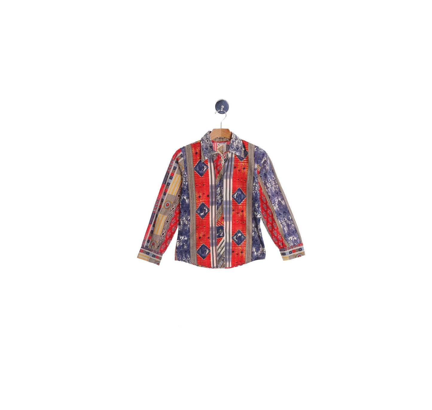 70's Women Psychedelic Print Cotton Blouse