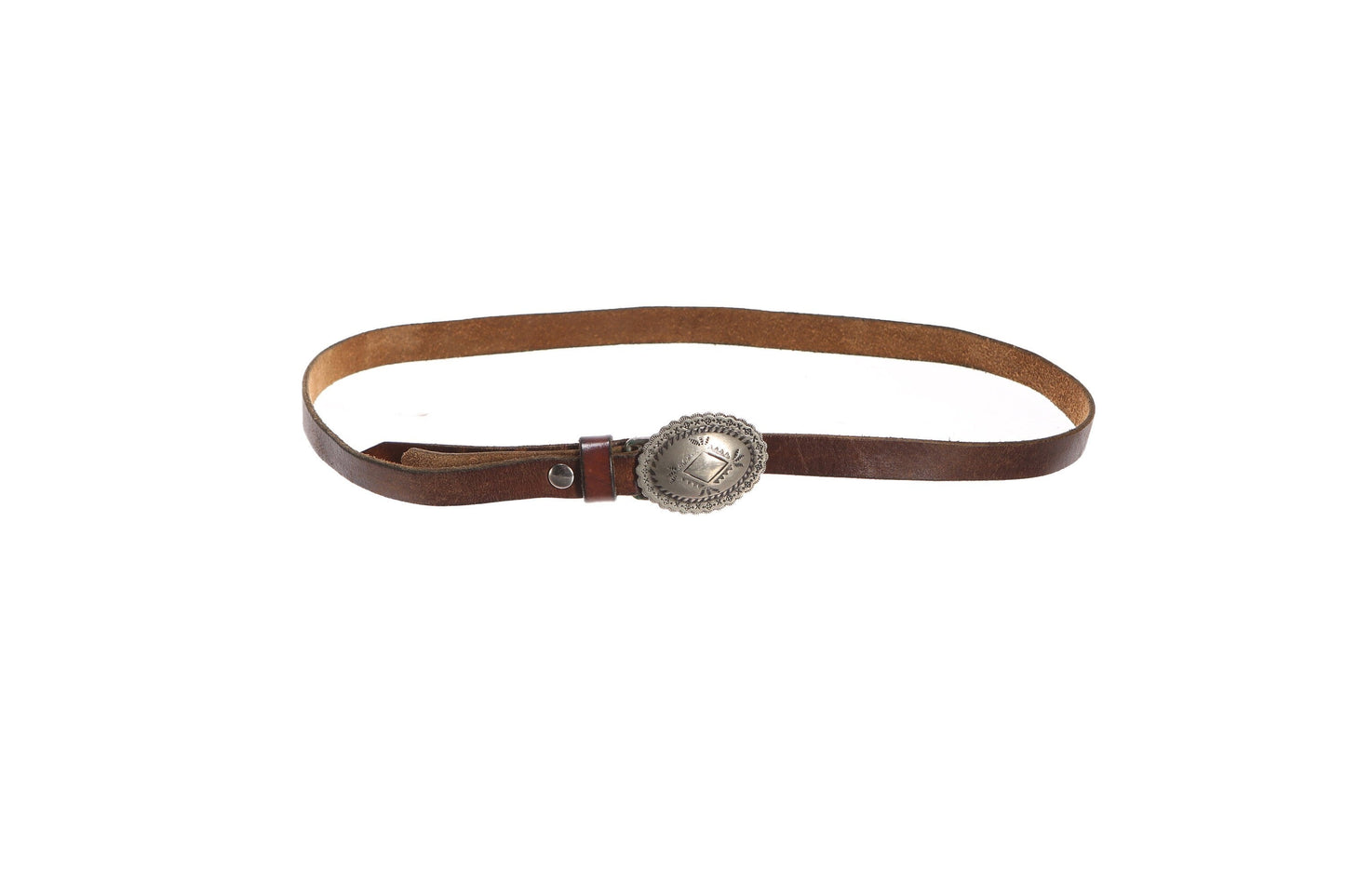 Vintage Brown Leather Belt with Steel Concho Belt Buckle