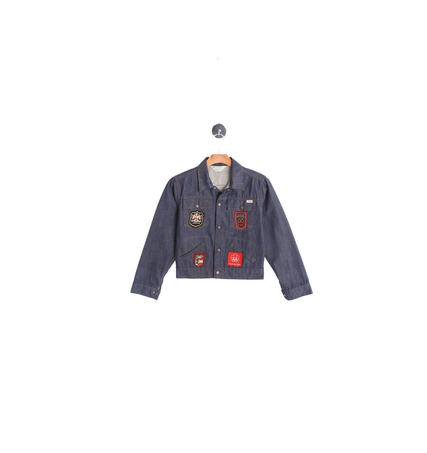 70's Men Denim Jacket with Olympic Ski Patches and Back Apollo Nasa Patch