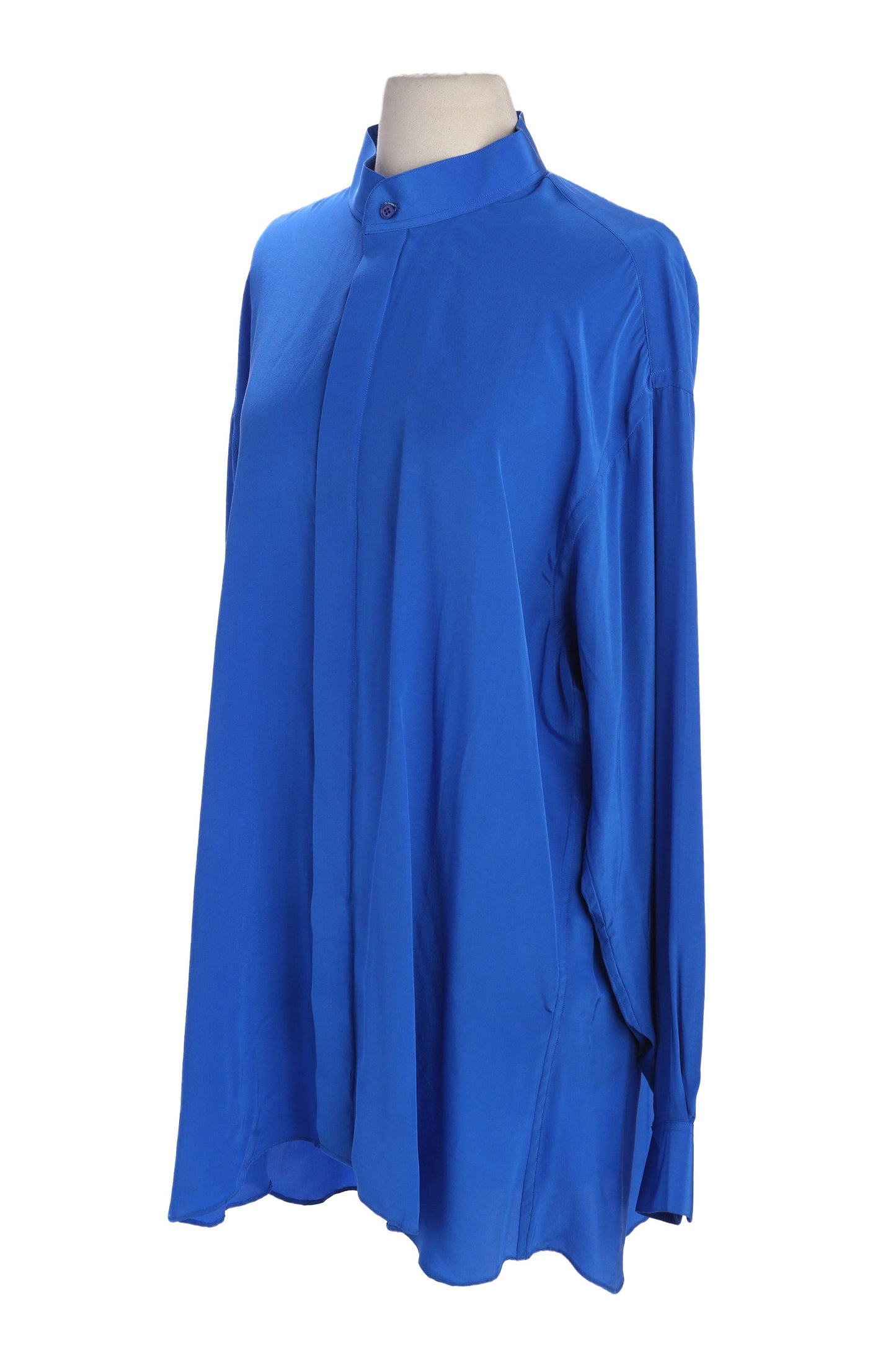 Vintage Men Blue Silk Long Sleeve Shirt