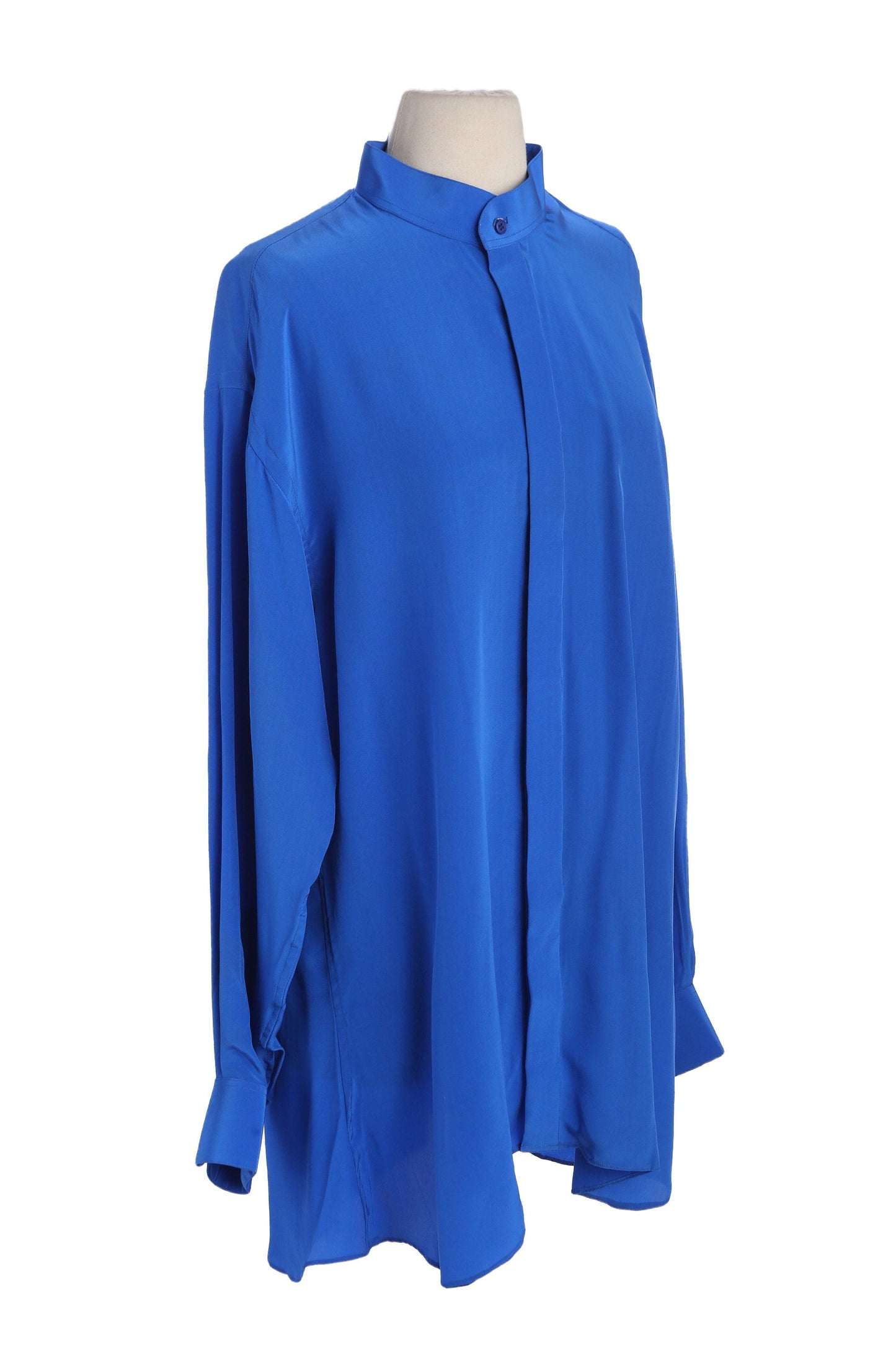 Vintage Men Blue Silk Long Sleeve Shirt