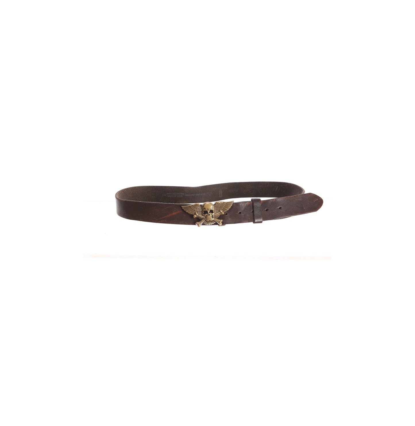 Brown Leather Bell with Winged Skull Belt Buckle