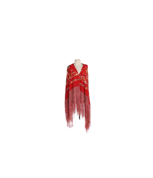 Vintage Red Floral Embroidered Shawl