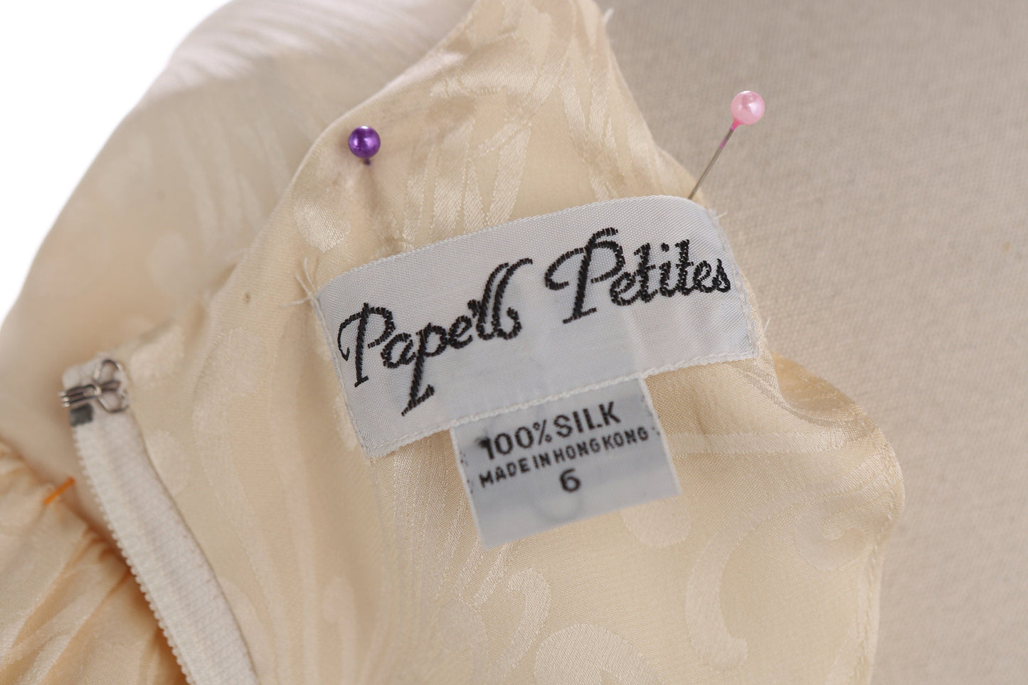 1980s Women Beige Silk Casual Evening Dress by Papell Petites
