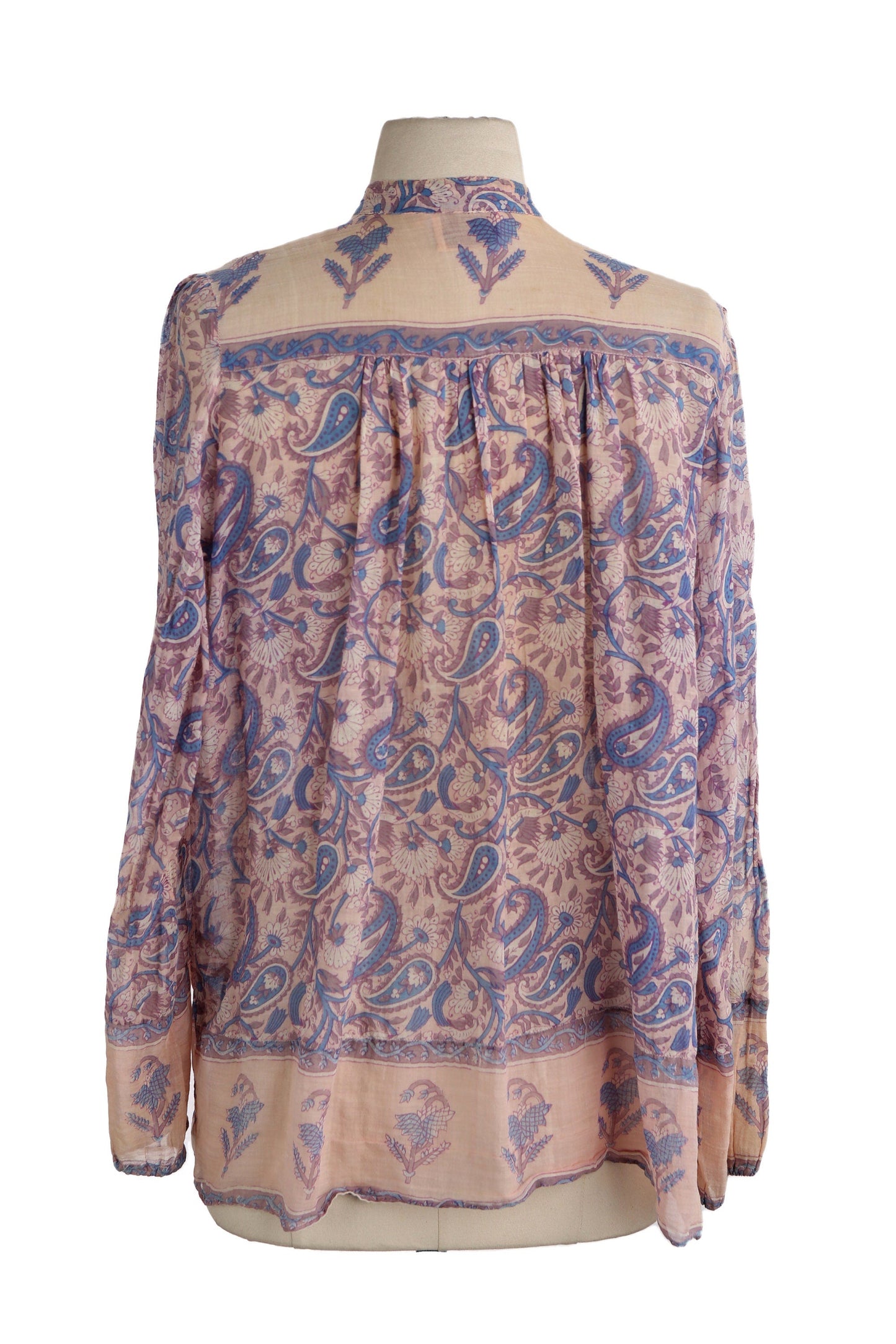 Vintage Women's Boho Blouse / Floral Block Print Fabric / Made in India by Pinotnoir