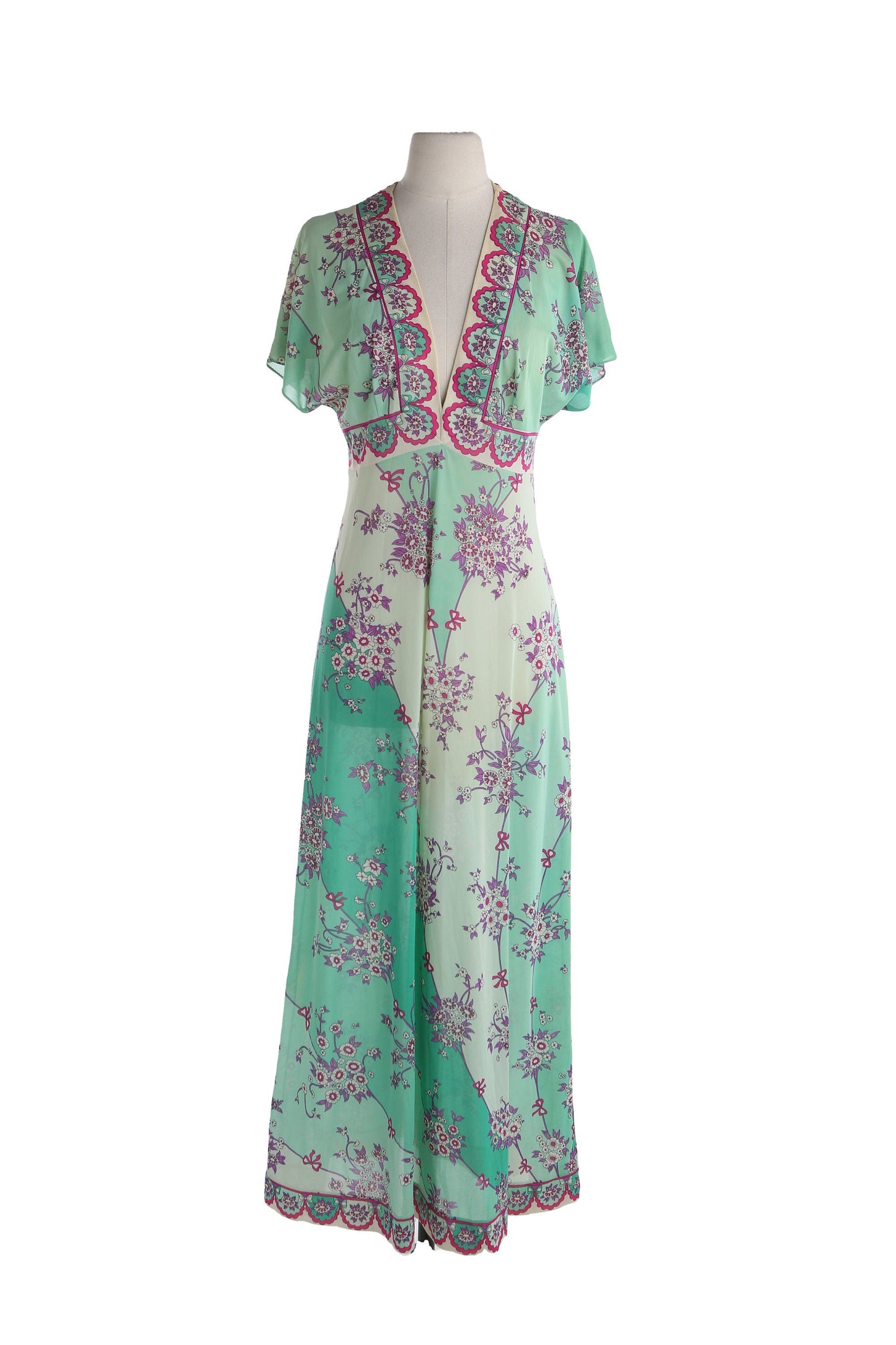 Vintage Emilion Pucci Green Floral Print Summer Dress