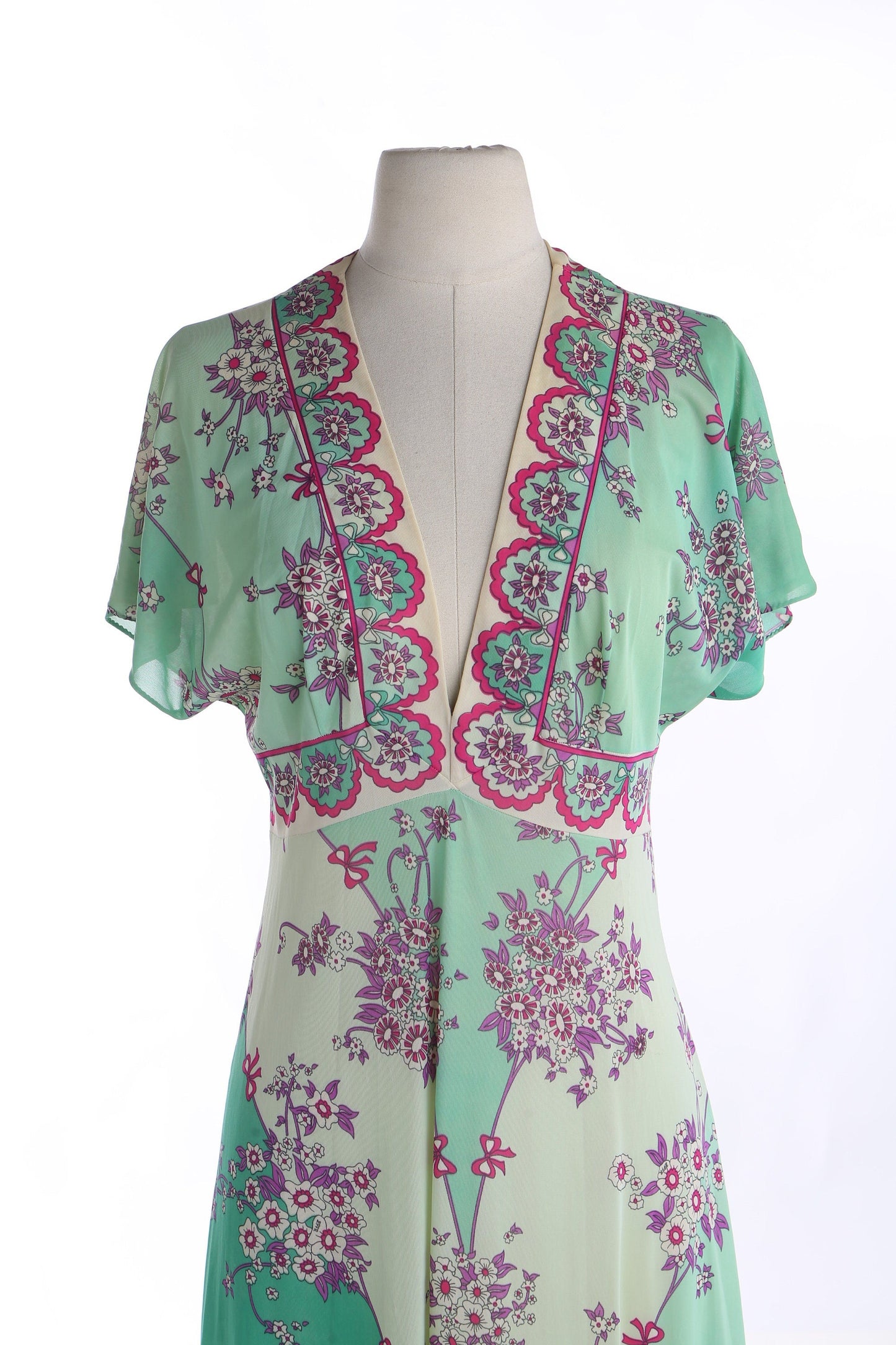 Vintage Emilion Pucci Green Floral Print Summer Dress