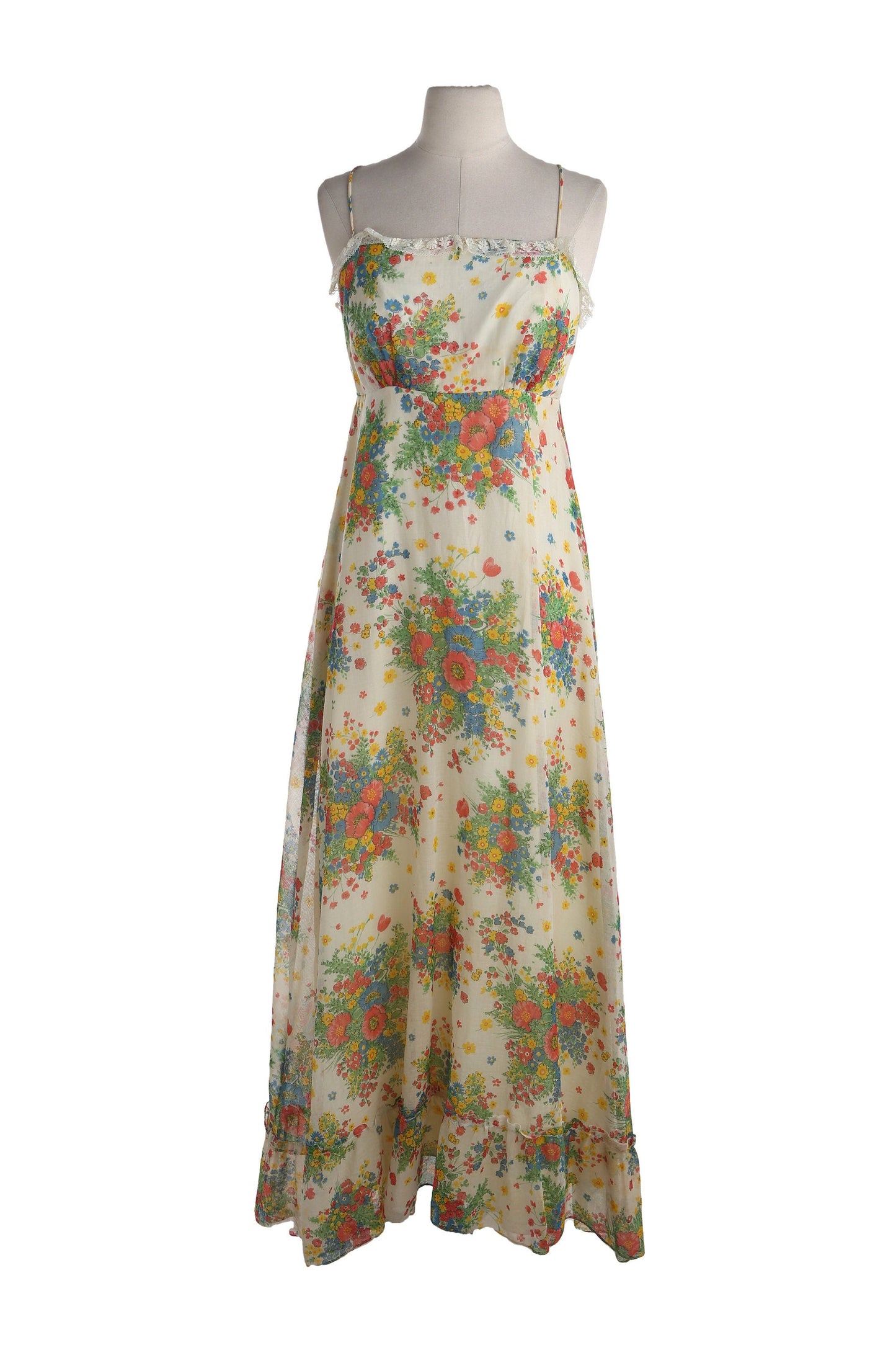 1970s Floral Print Long Summer Dress