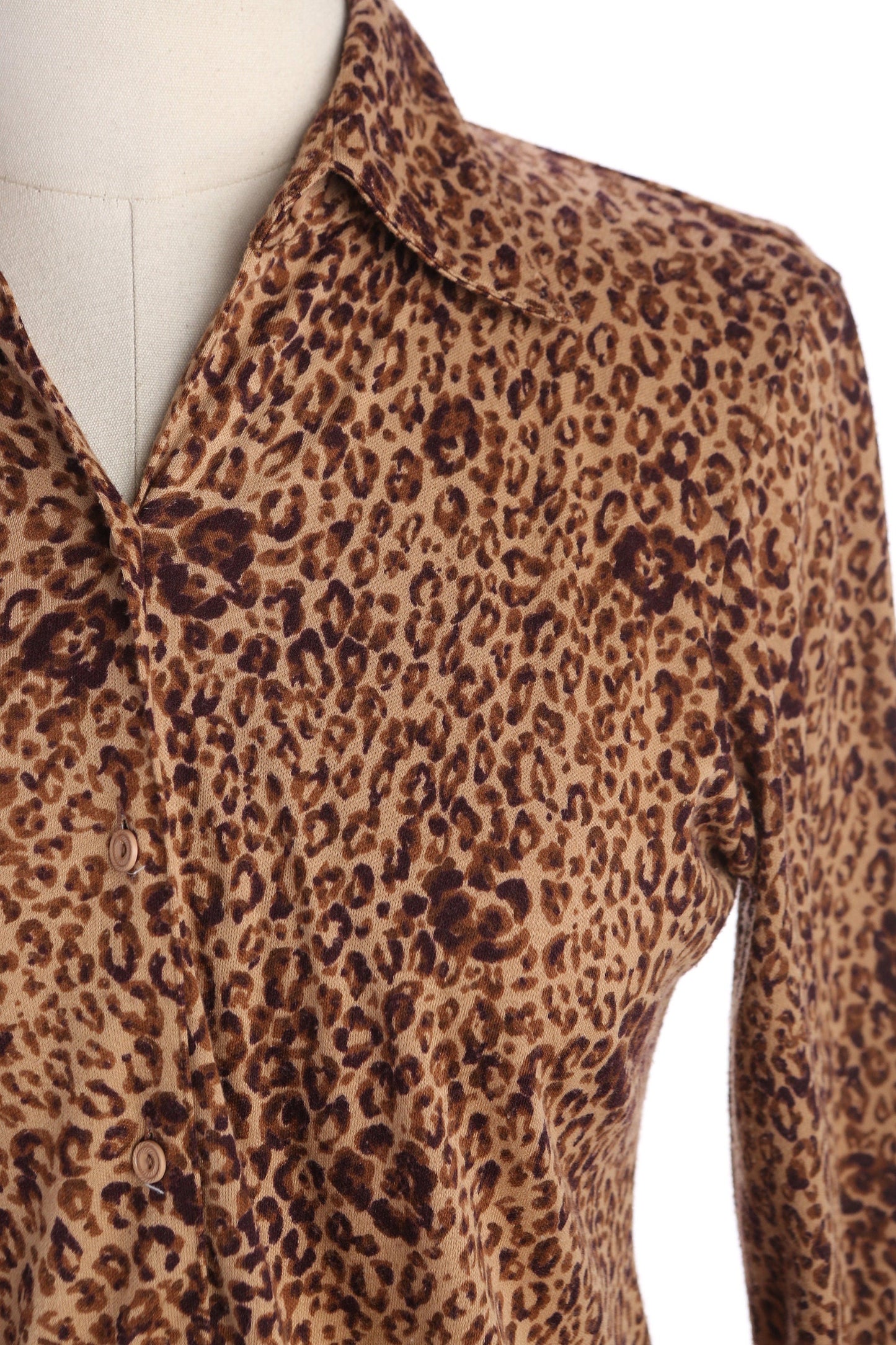 70s Women Brown Animal Print Polyester Blouse