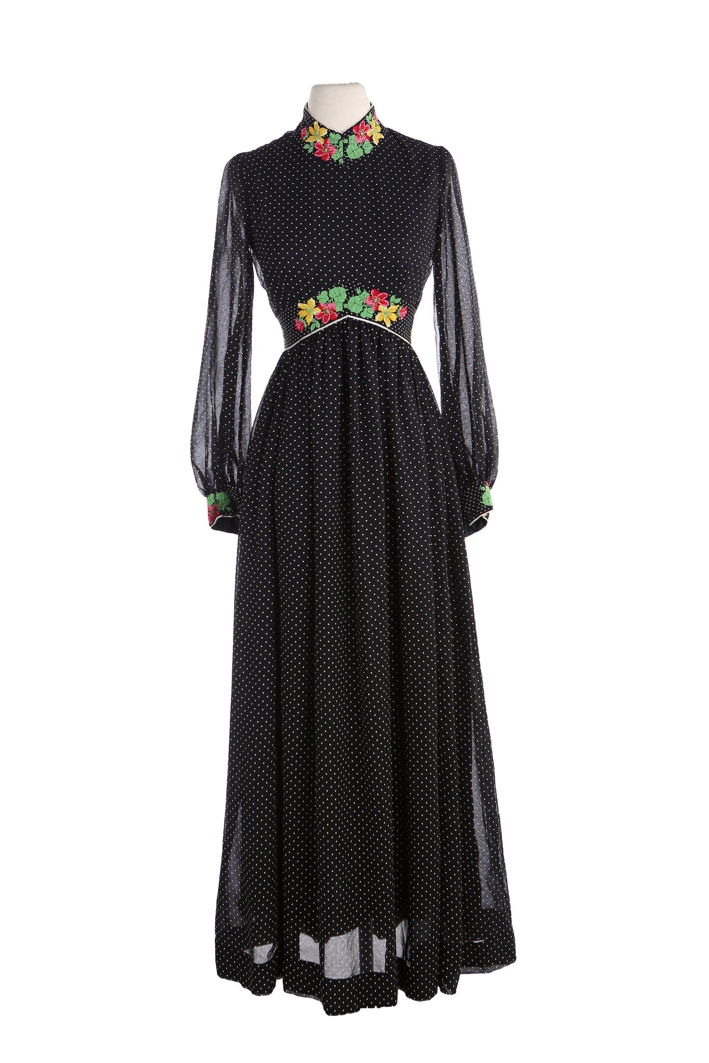 1970's Black Polka Dot Long Casual Dress