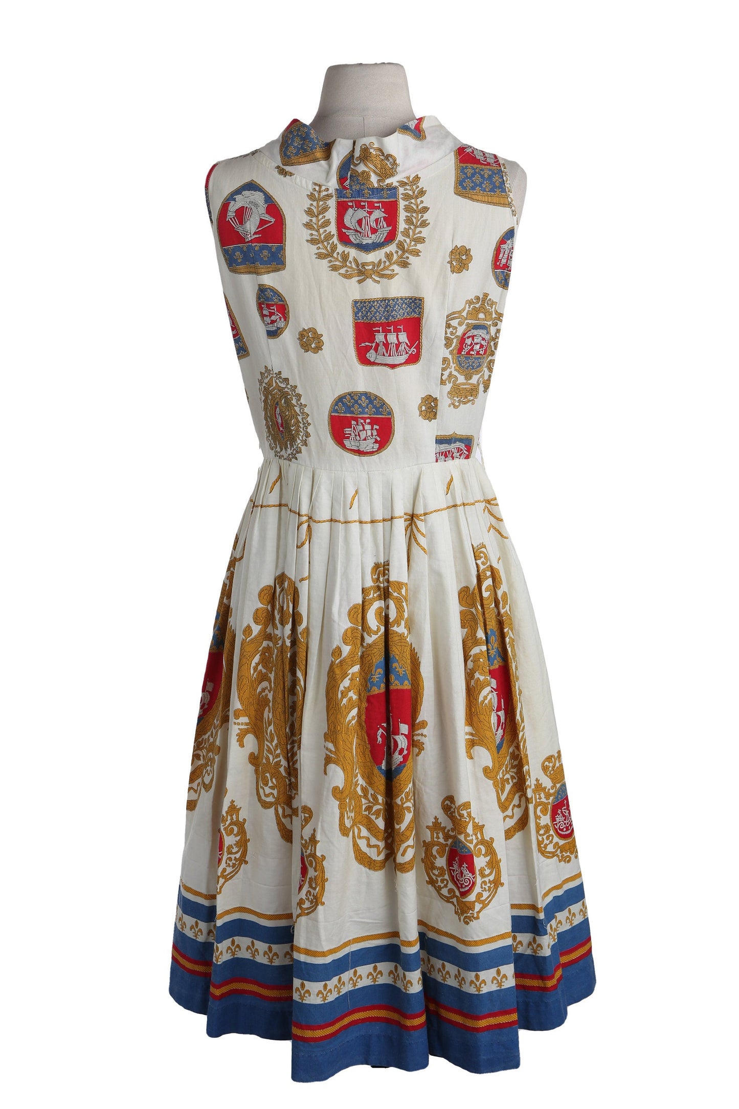 1960's Women White Casual / Summer Sleeveless Dress with Nautical Fabric Print