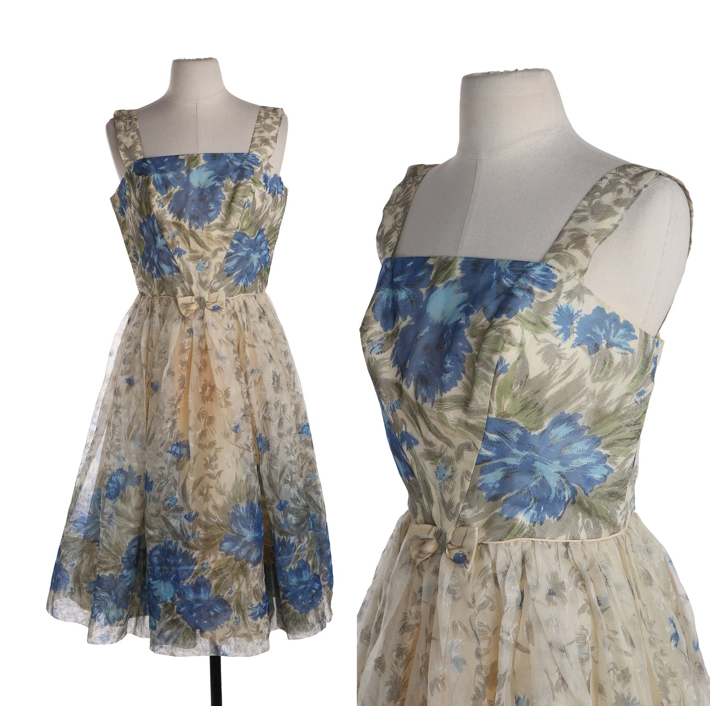 1950's Women Floral Print Sleeveless Dress