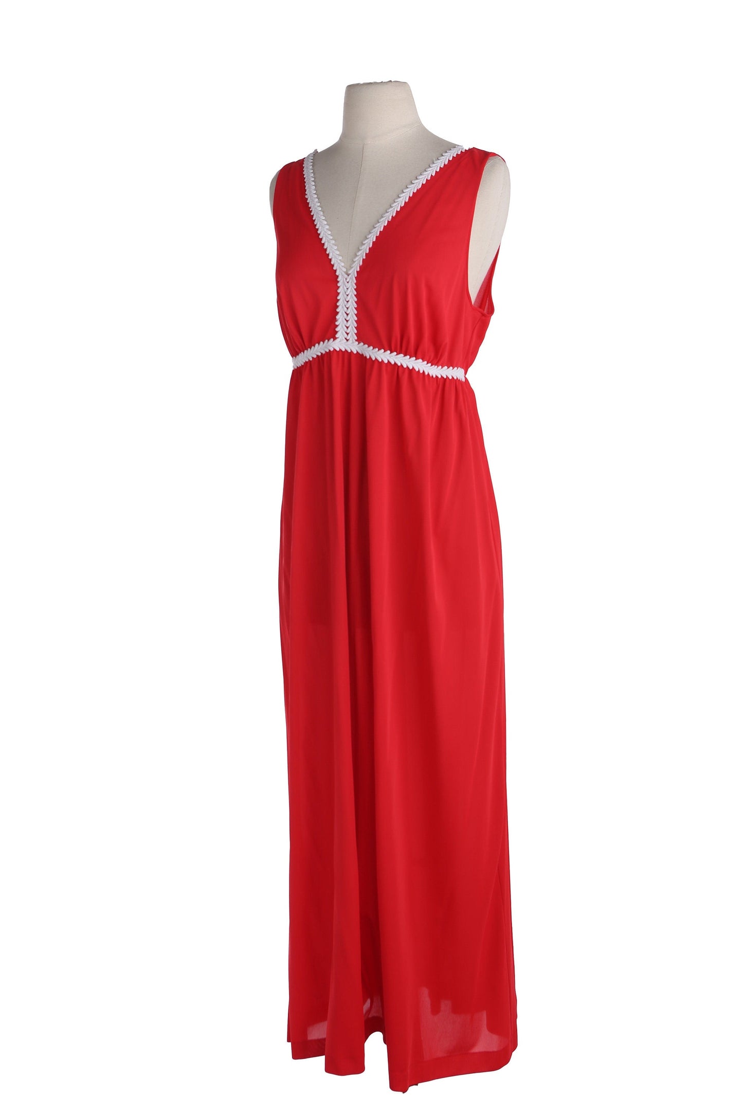 1970's Women's Red Long Poly Casual Dress