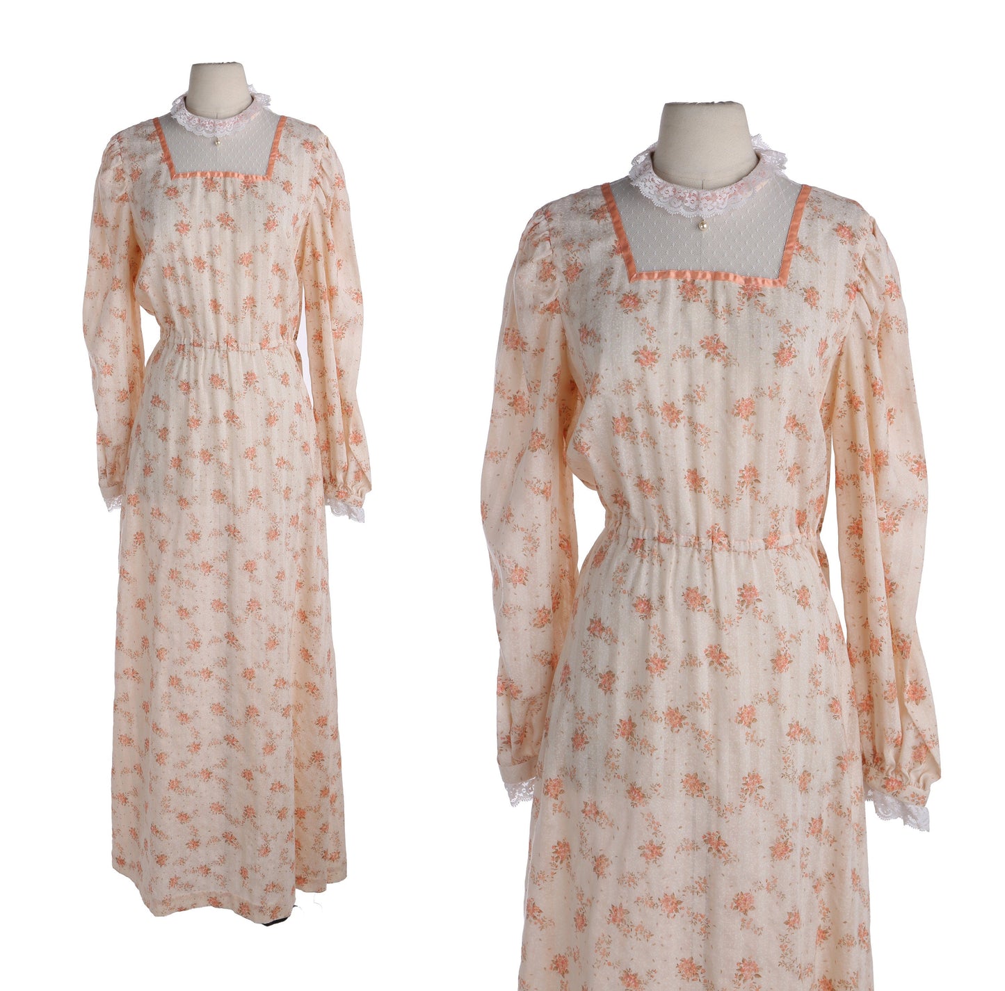 Vintage Women Floral Print Orange Summer Prairie Dress