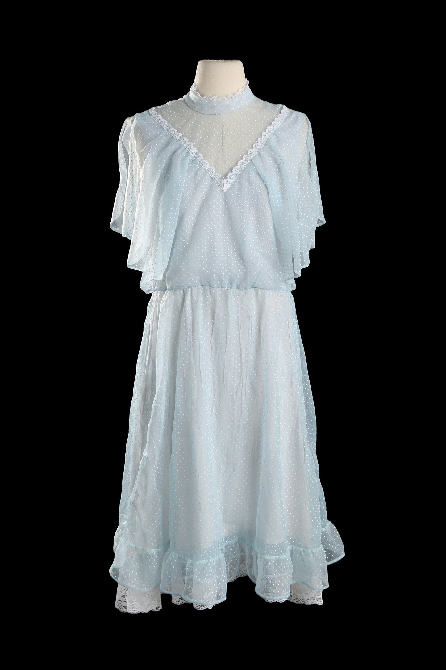 Vintage Women's White Polka Dot Casual Short Sleeve Sheer Dress