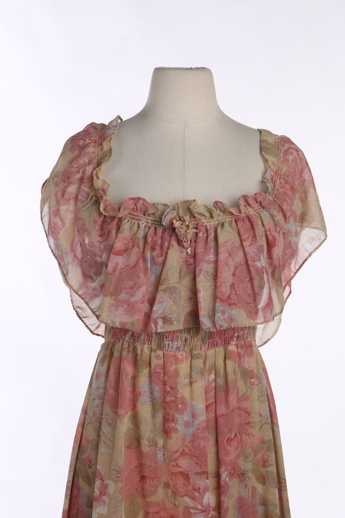 Vintage Roses Print Off Shoulder Summer Dress