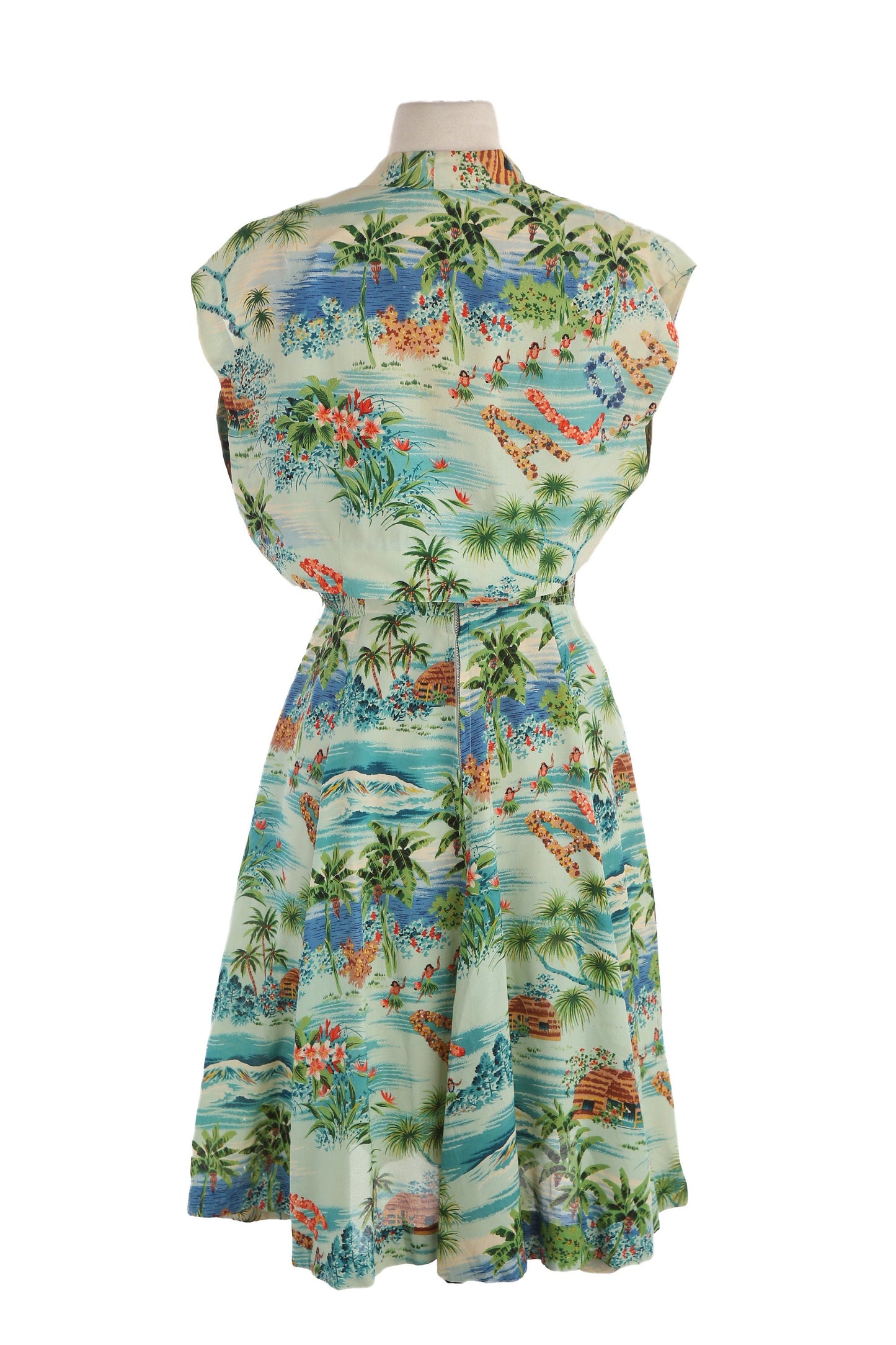 1940s Women Green Hawaiian Dress with Bolero Jacket by Royal Hawaiian / Made and Styled in Hawaii
