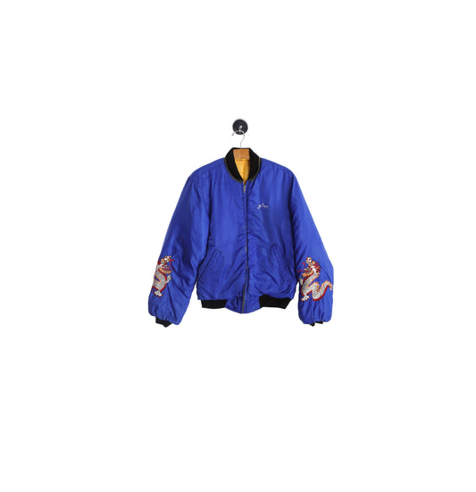 Vintage Nylon Purple Bomber Jacket with Embroidered Dragons