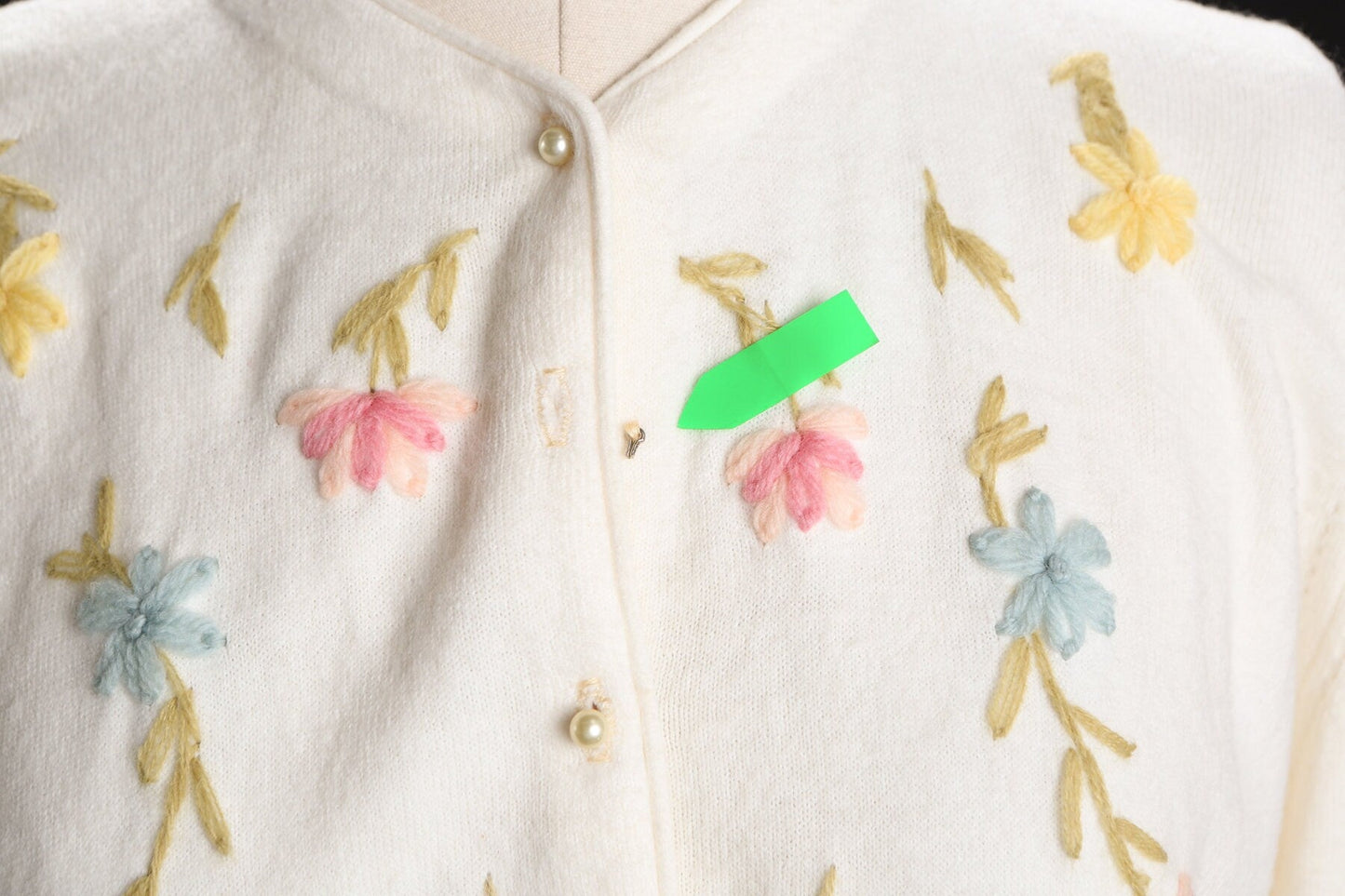 Vintage Women Cardigan Sweater with Floral Embroidered Details