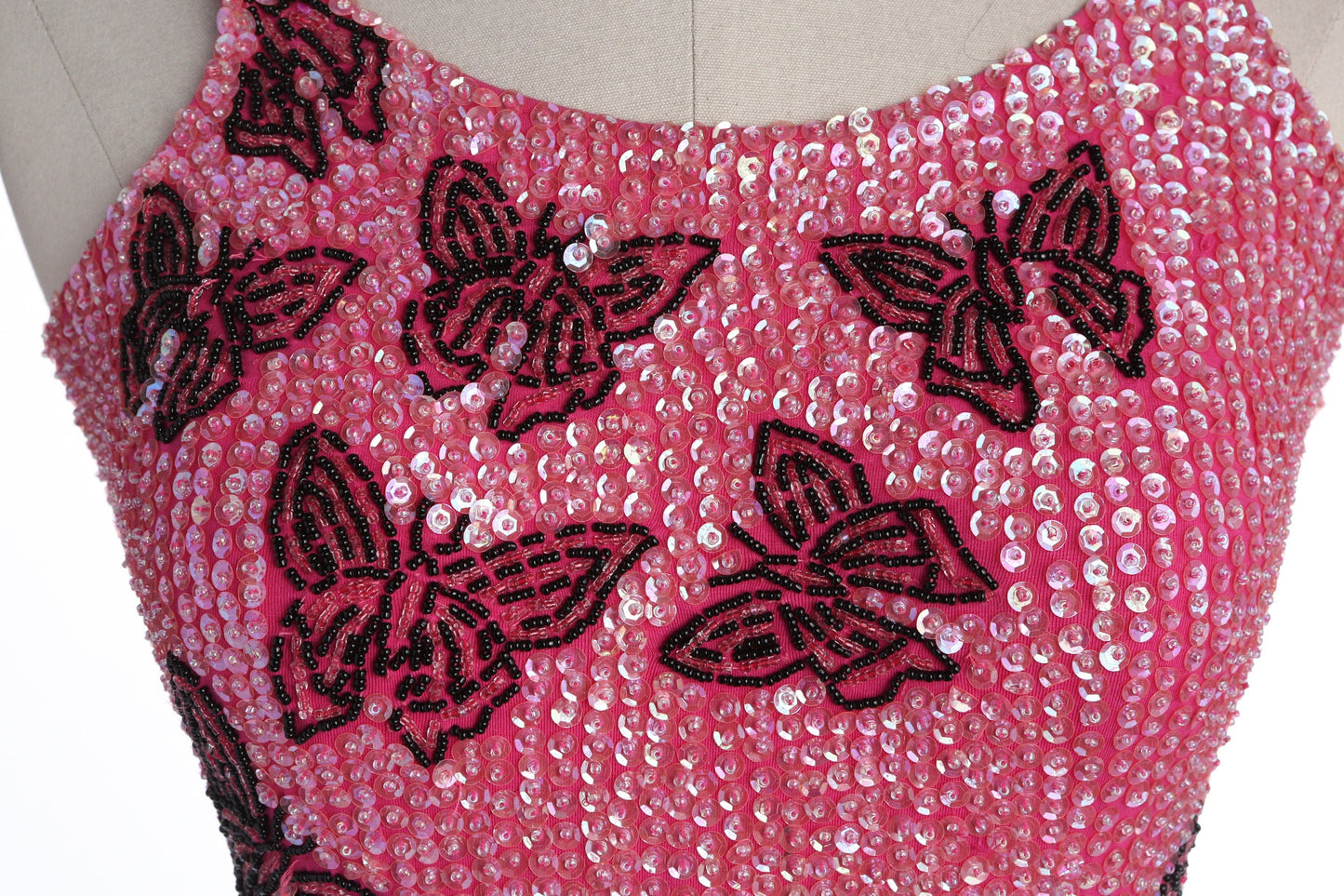 Women Pink Sequin Dress with Butterfly Designs by Little Attitudes - Estimated Era 1980's - 1990's