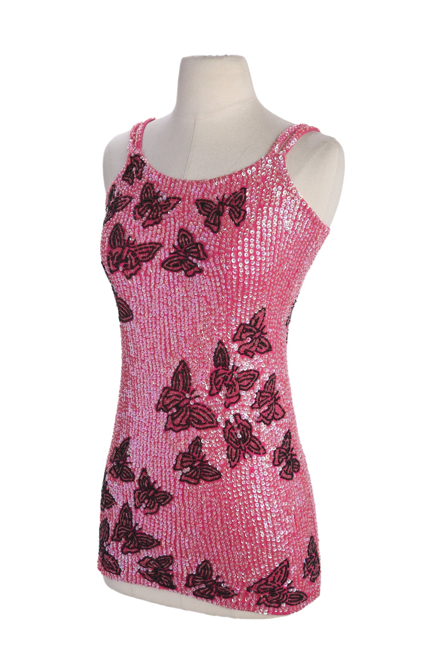 Women Pink Sequin Dress with Butterfly Designs by Little Attitudes - Estimated Era 1980's - 1990's