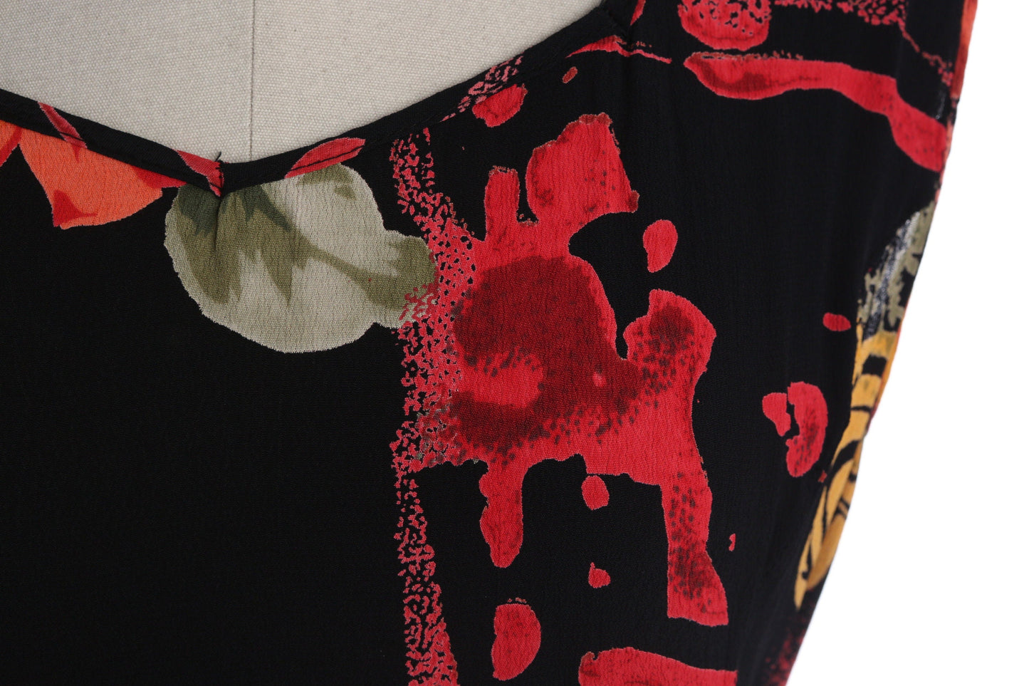 90s Women Red Floral Print Long Black Summer Dress by Lola P. - Made in India