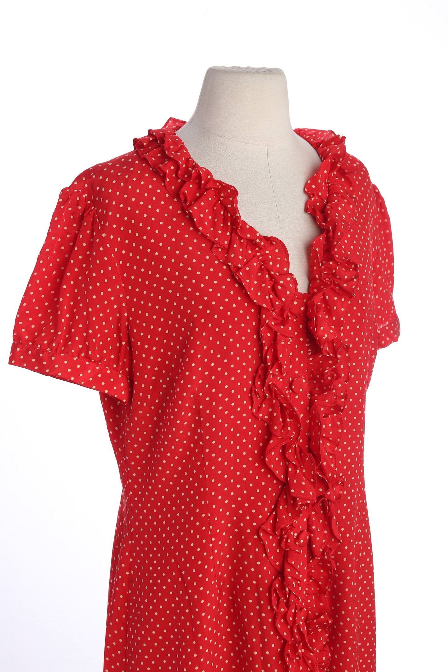Y2K Women's White Polka Dot Print Red Casual Dress by Bigio Collection