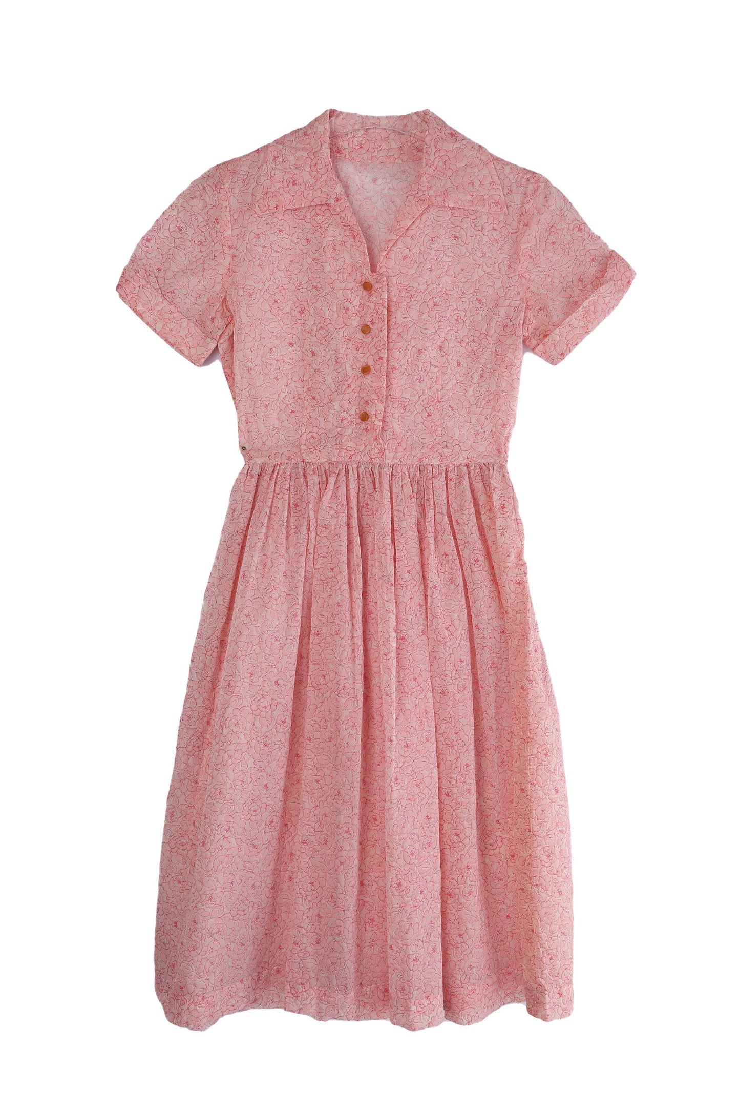 50's Women Floral Print Pink Short Sleeve casual/Summer Dress