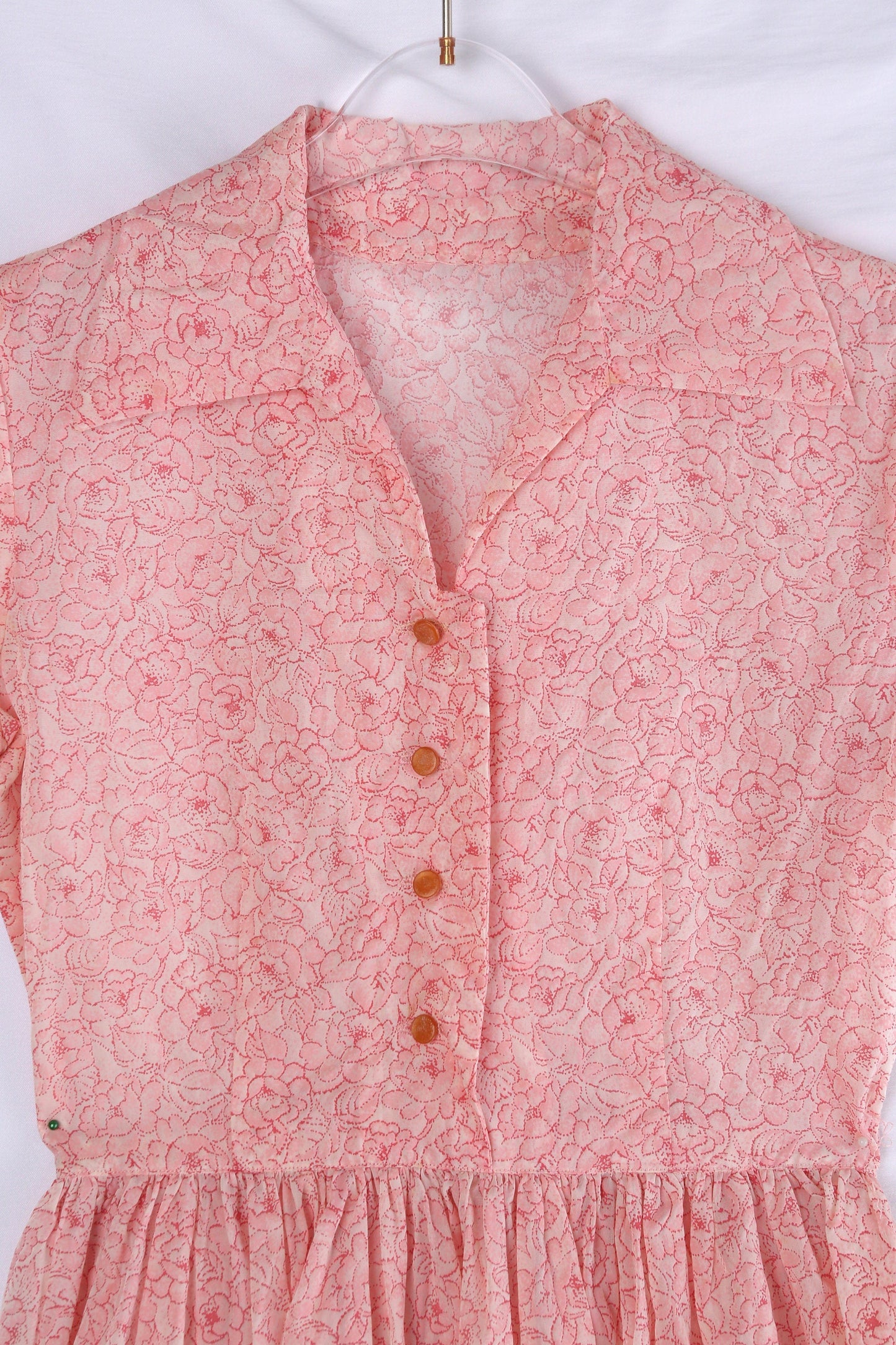 50's Women Floral Print Pink Short Sleeve casual/Summer Dress