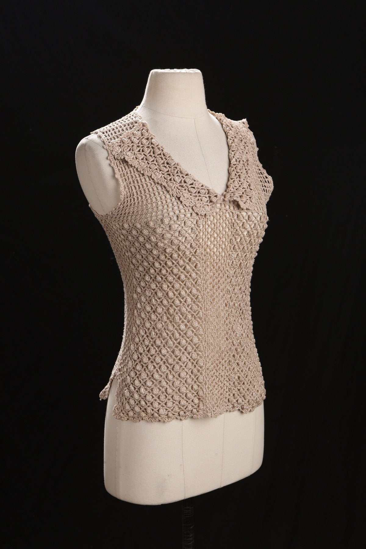 Vintage Crochet Top - Beige 80's Summer Blouse