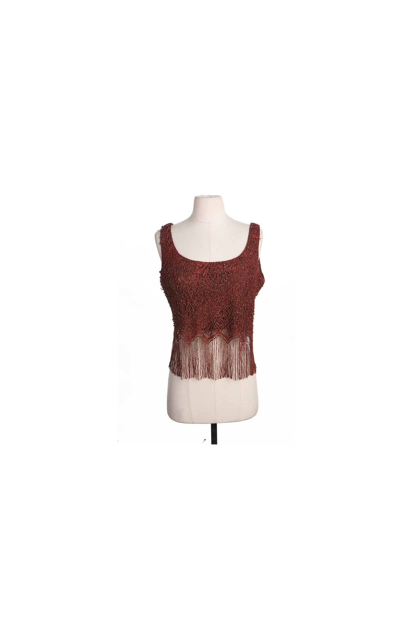 90's Women Red Fringe Poly Top
