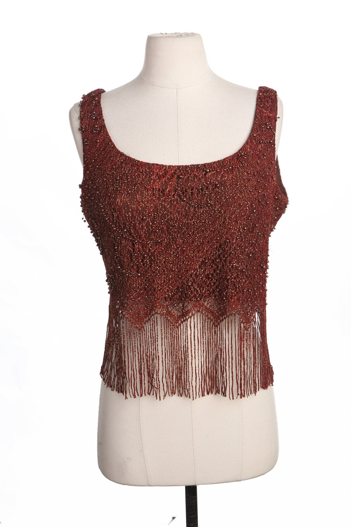 90's Women Red Fringe Poly Top