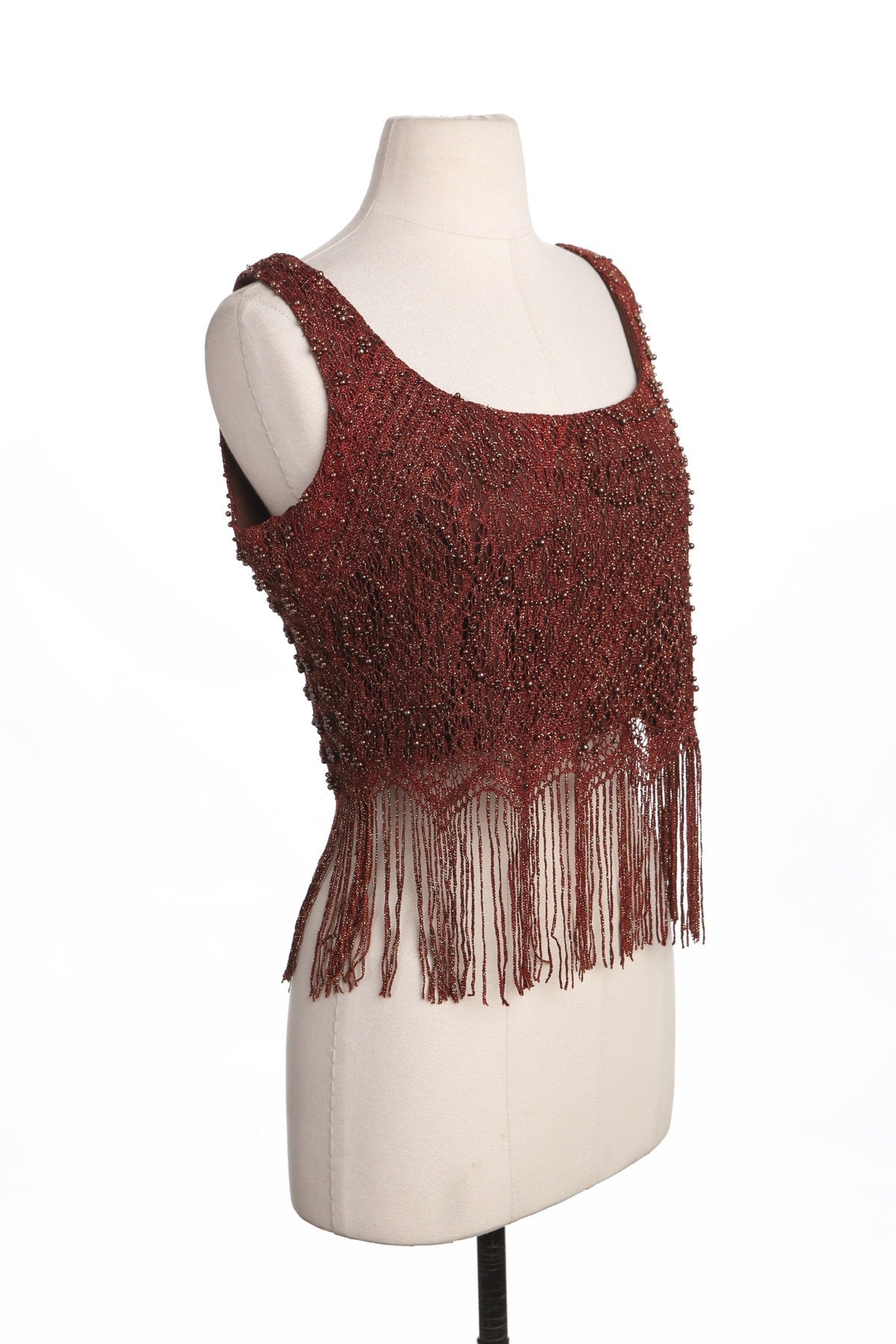 90's Women Red Fringe Poly Top