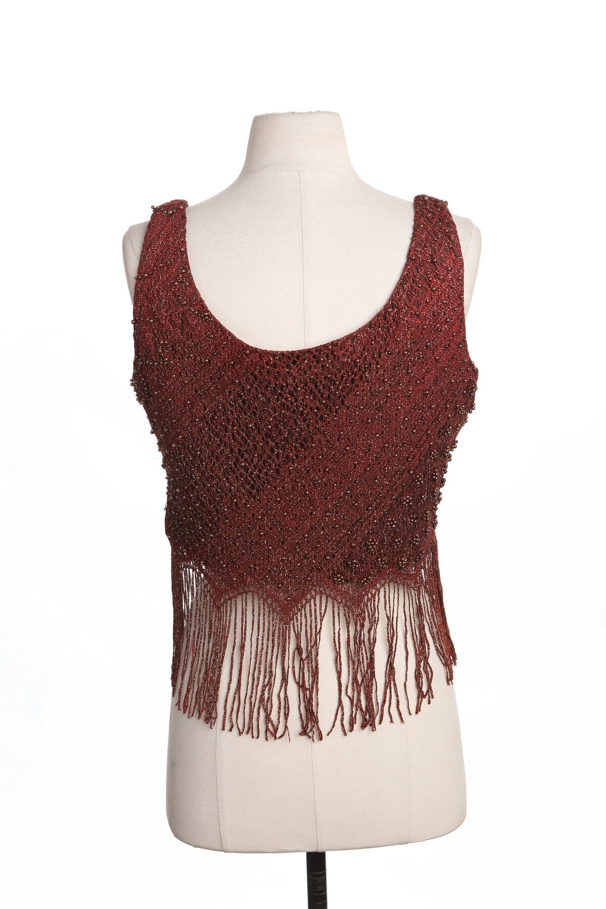 90's Women Red Fringe Poly Top