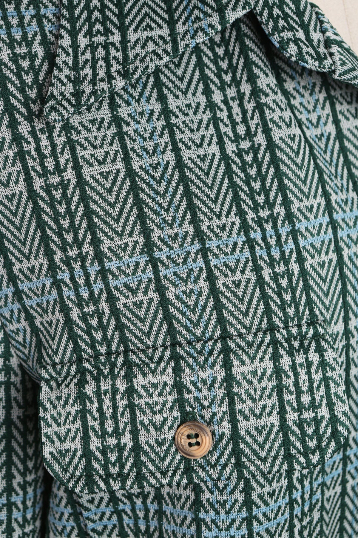 70's Men Green Plaid Button Shirt - Four Pockets