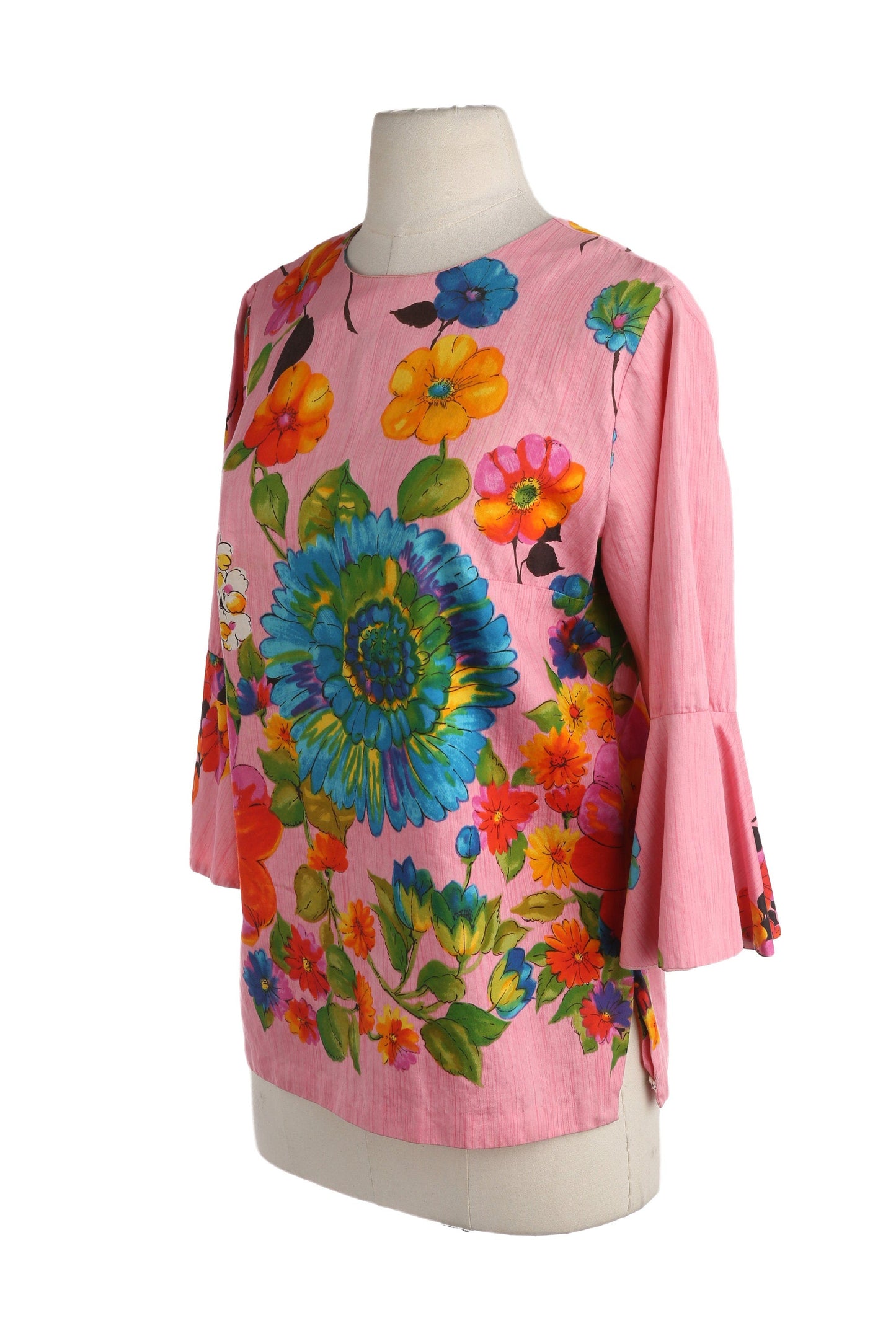 70s Women's Pink Floral Blouse