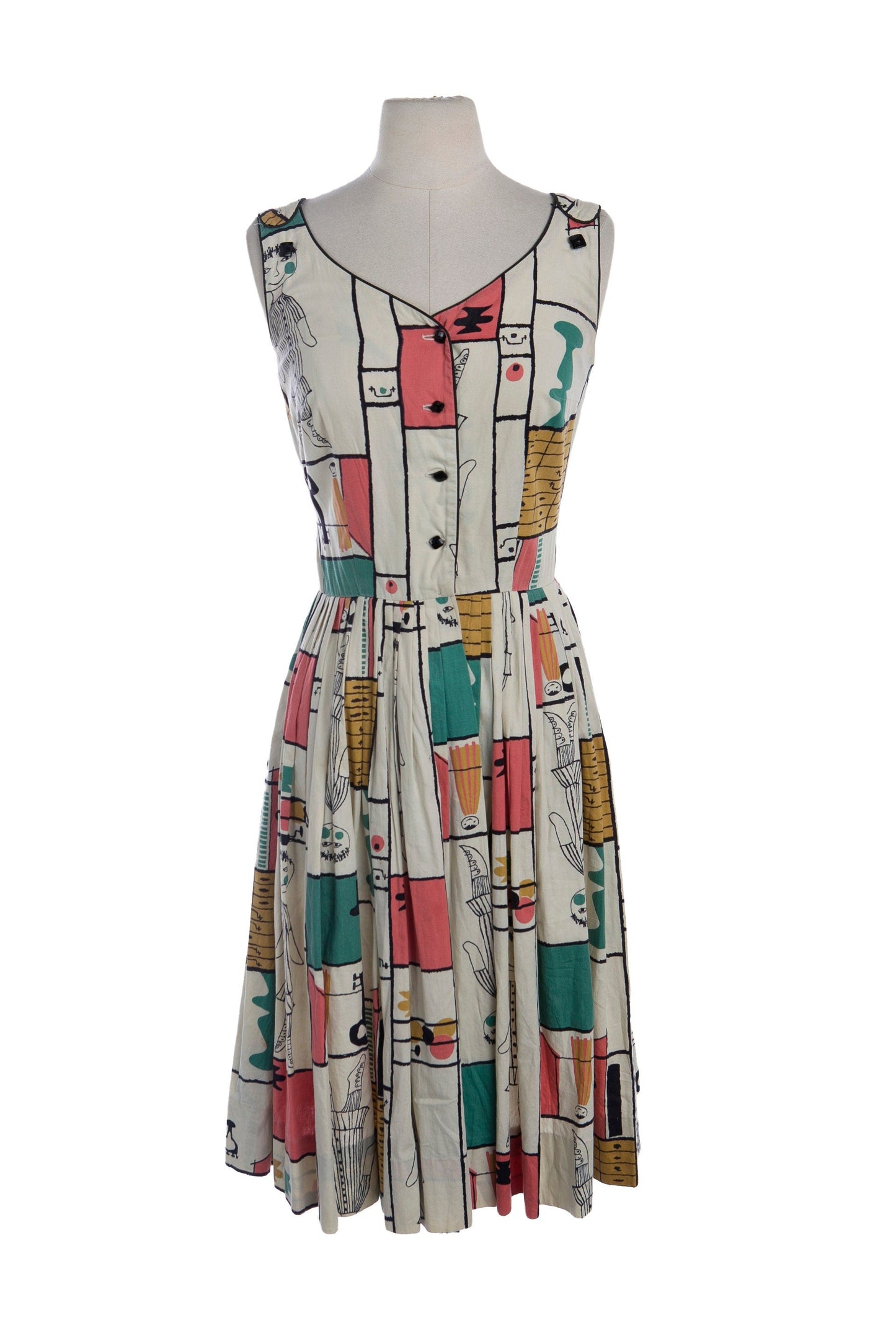 1950s Women Cotton Casual Dress with Geometric Print