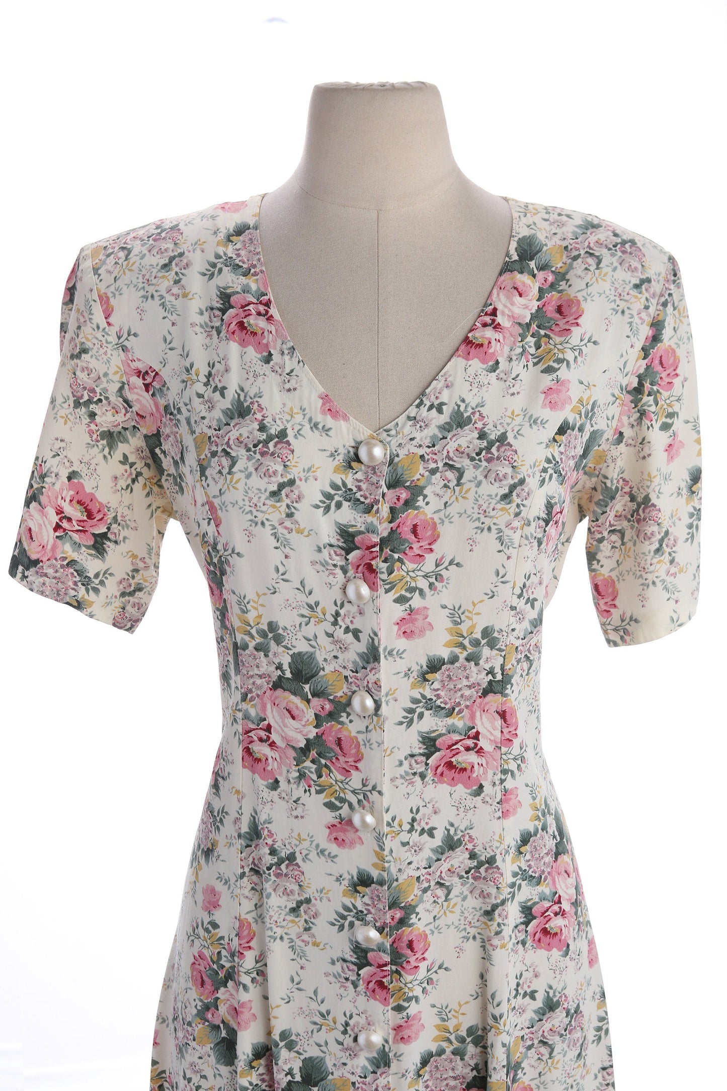 90s Women Floral Print White Rayon Maxi Dress by Innocent