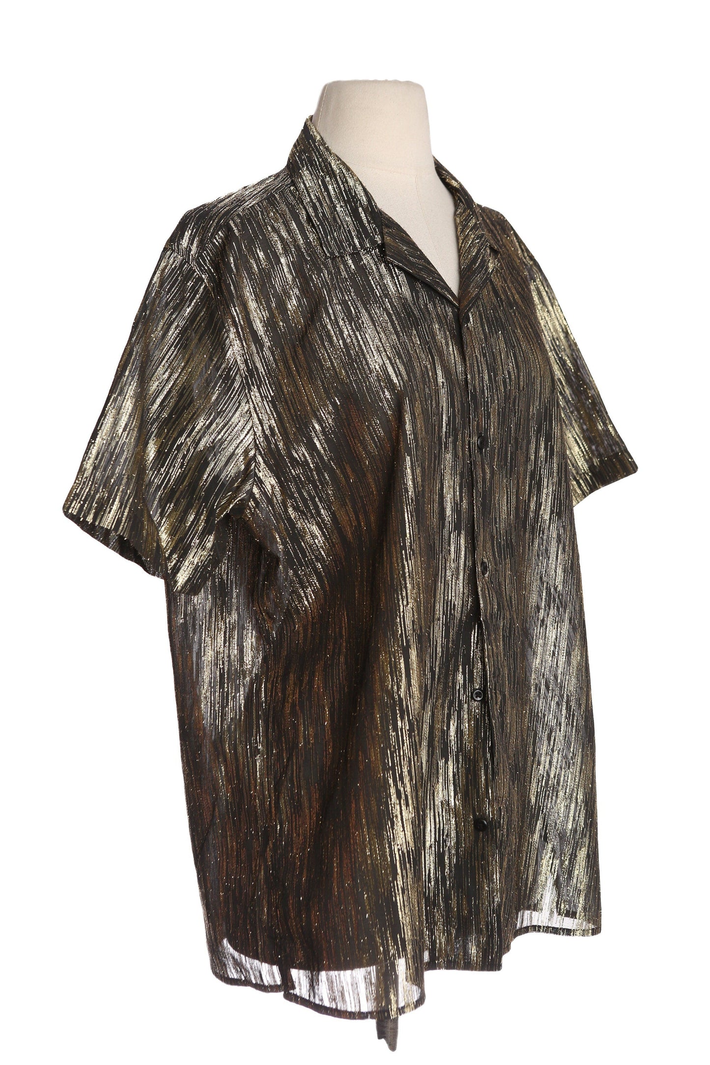 Y2K Men's Golden Metallic Short Sleeve Button Up Shirt