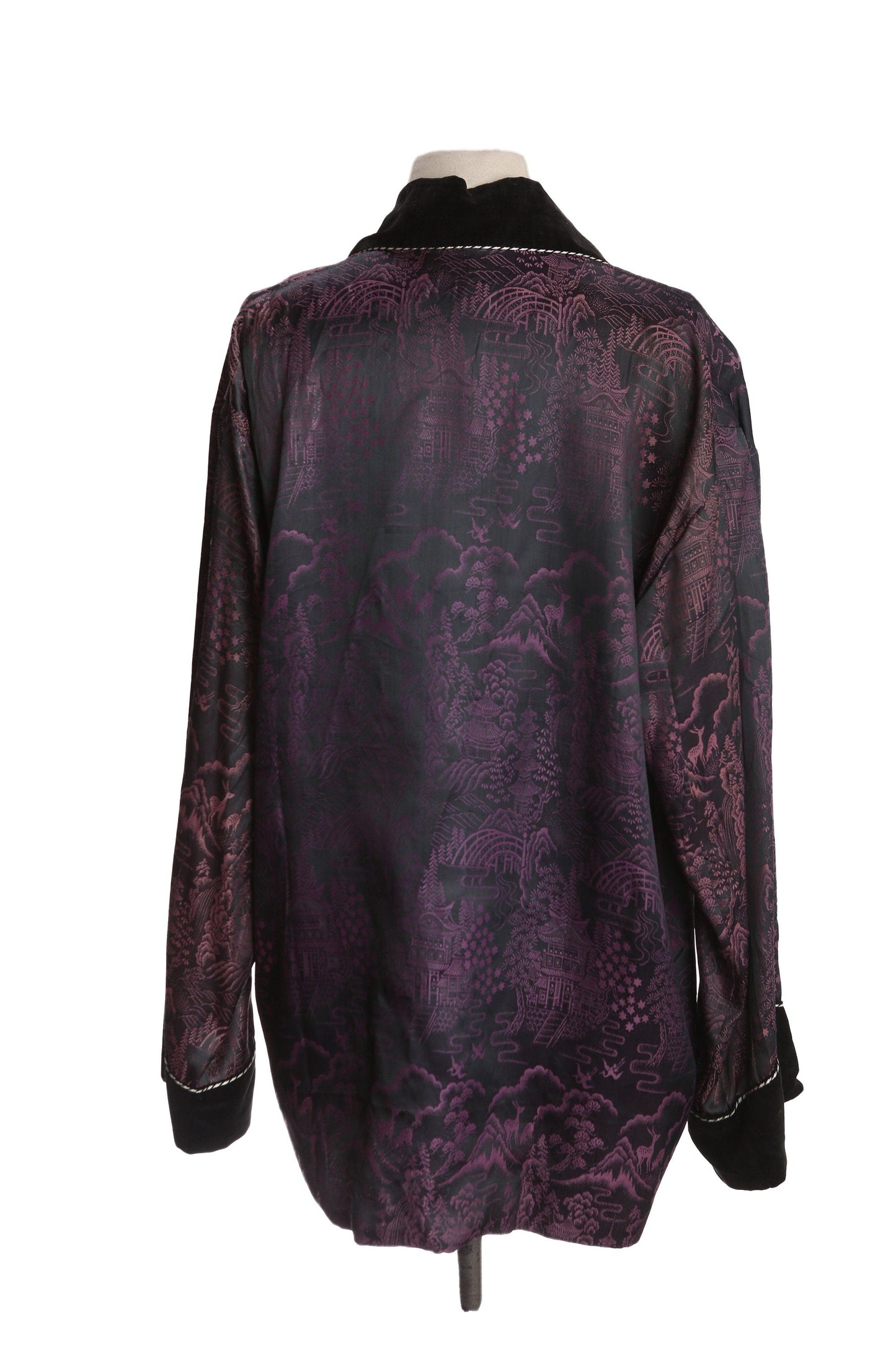 Vintage Men's Night Robe with Purple Brocade Pattern - Estimated Era 1950's - 1960's