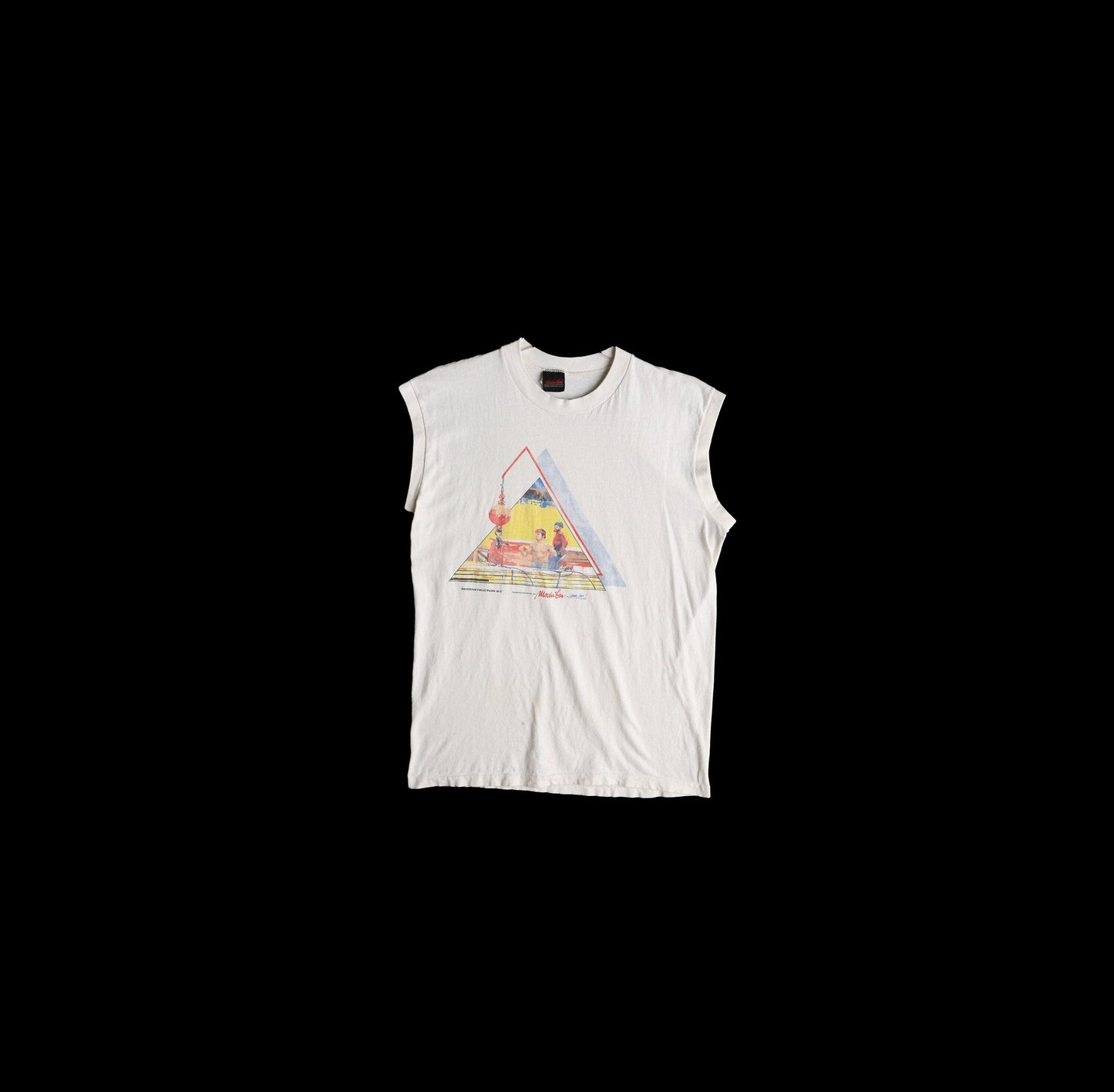 Vintage White Sleeveless Graphic T-shirt - Estimated Era 1970's - 1980's