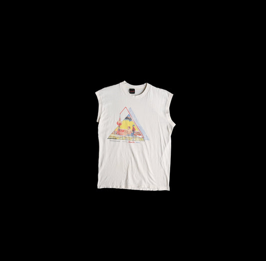 Vintage White Sleeveless Graphic T-shirt - Estimated Era 1970's - 1980's
