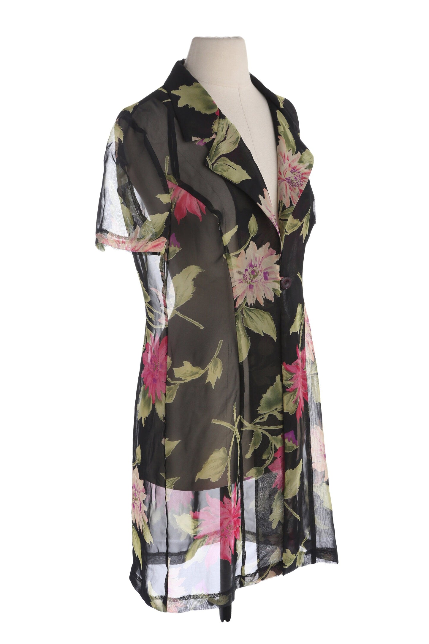 Y2K Black Floral Print Polyester Sheer Summer Dress