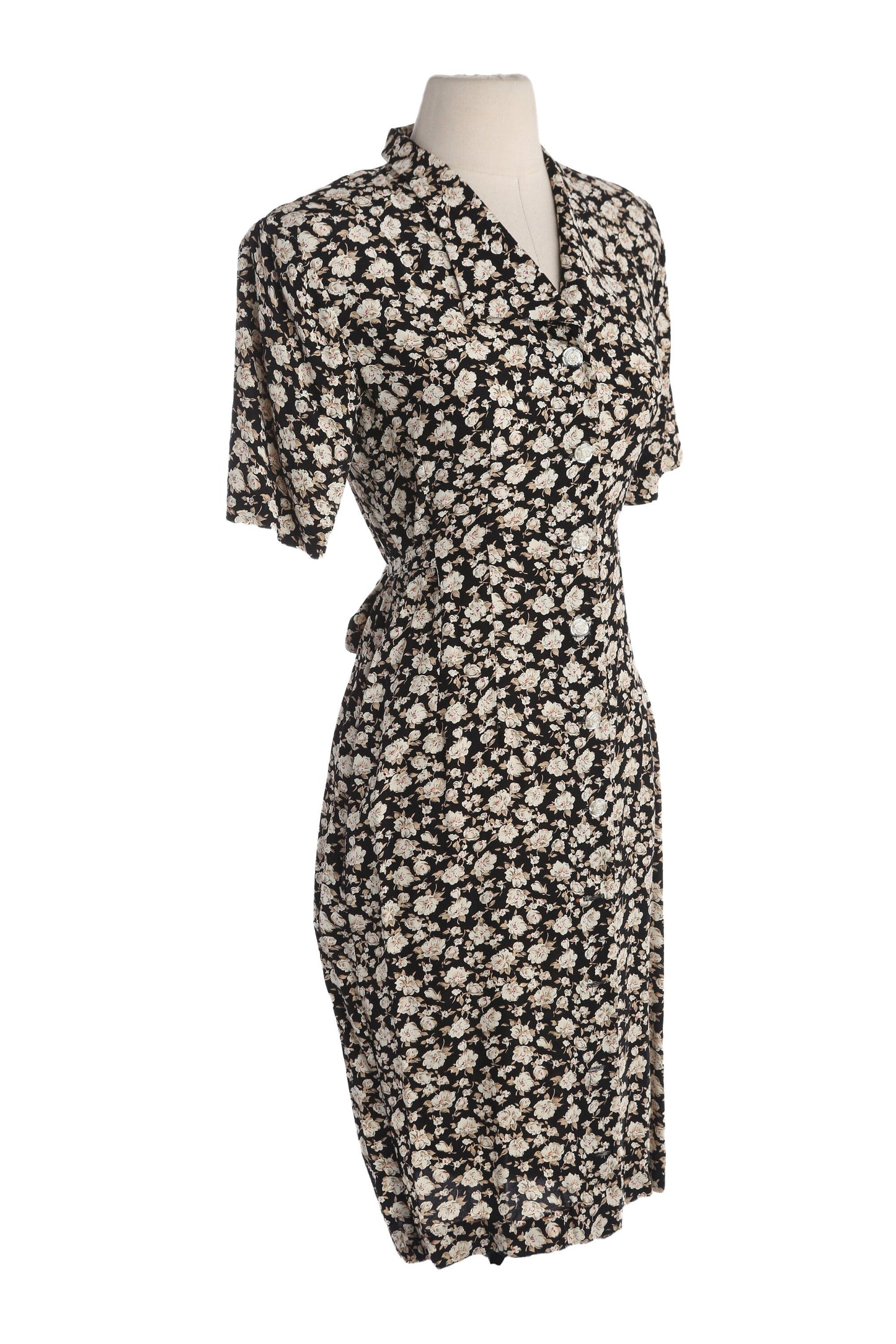 90s Floral Print Black Casual Dress